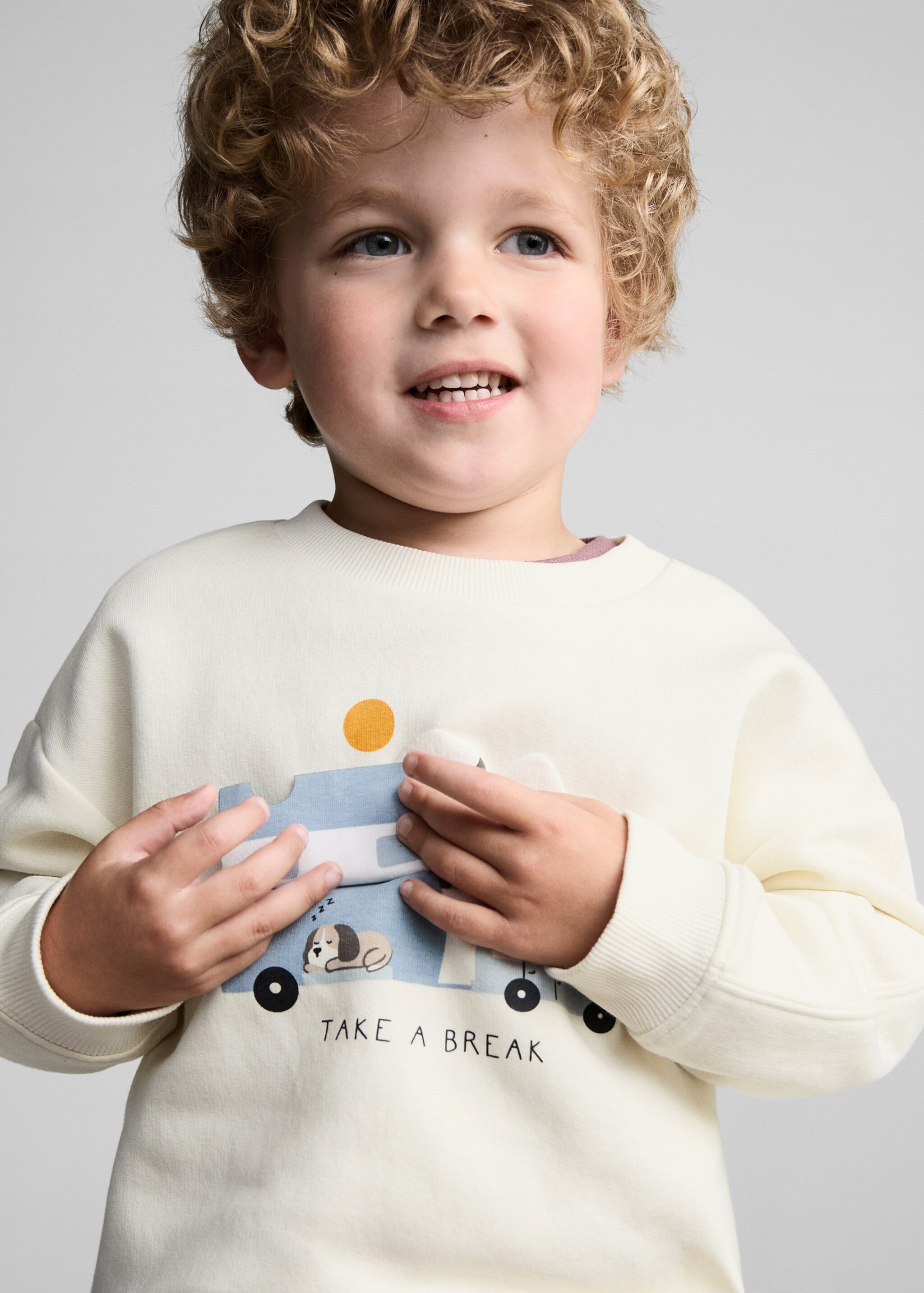 Sweatshirt mit Tiermotiv - Detail des Artikels 1, Cremeweiß. Ref: 77036342-00.
