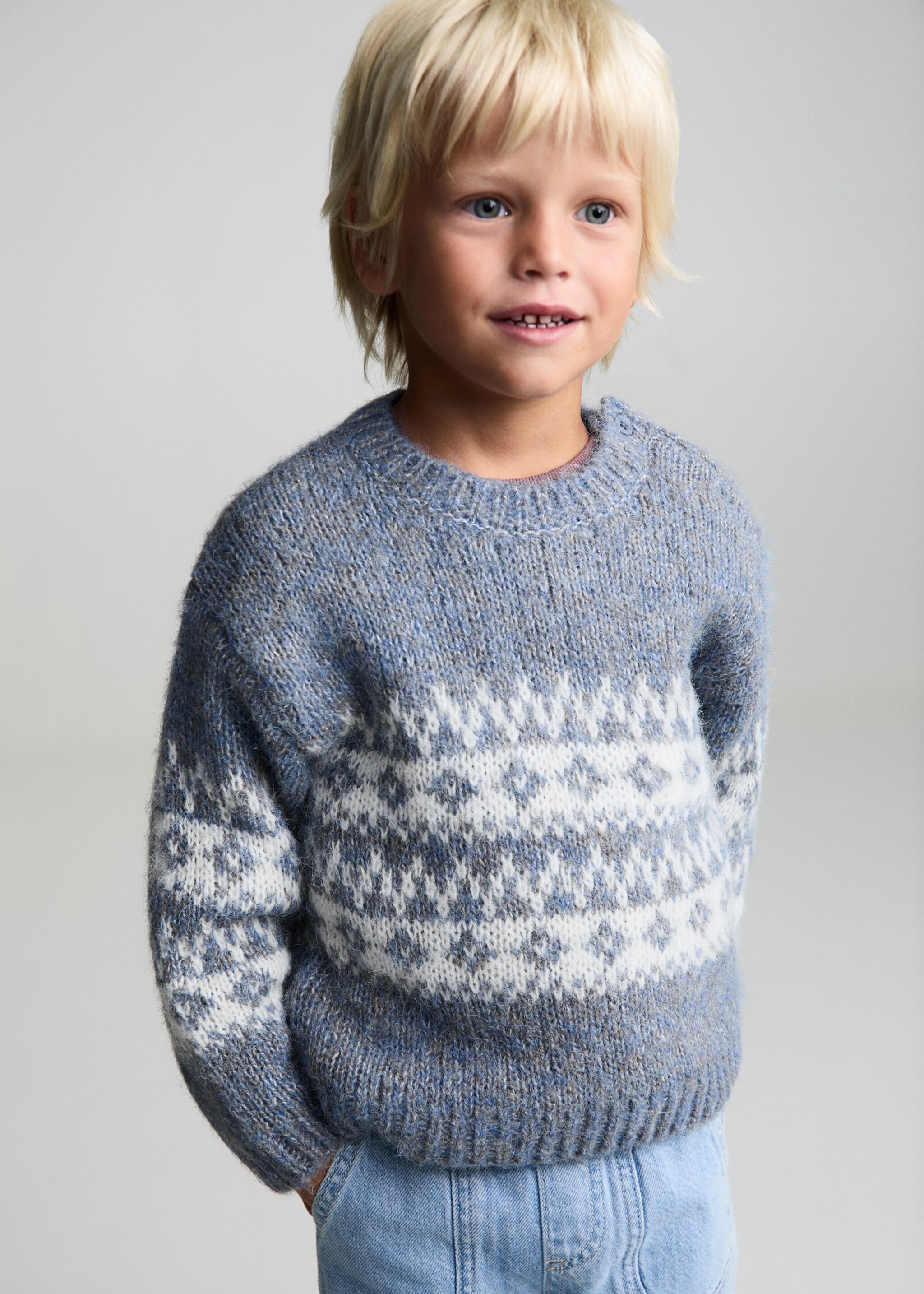 Strickpullover mit Jacquardmuster - Mittlere Ansicht, Blau. Ref: 77036345-00.