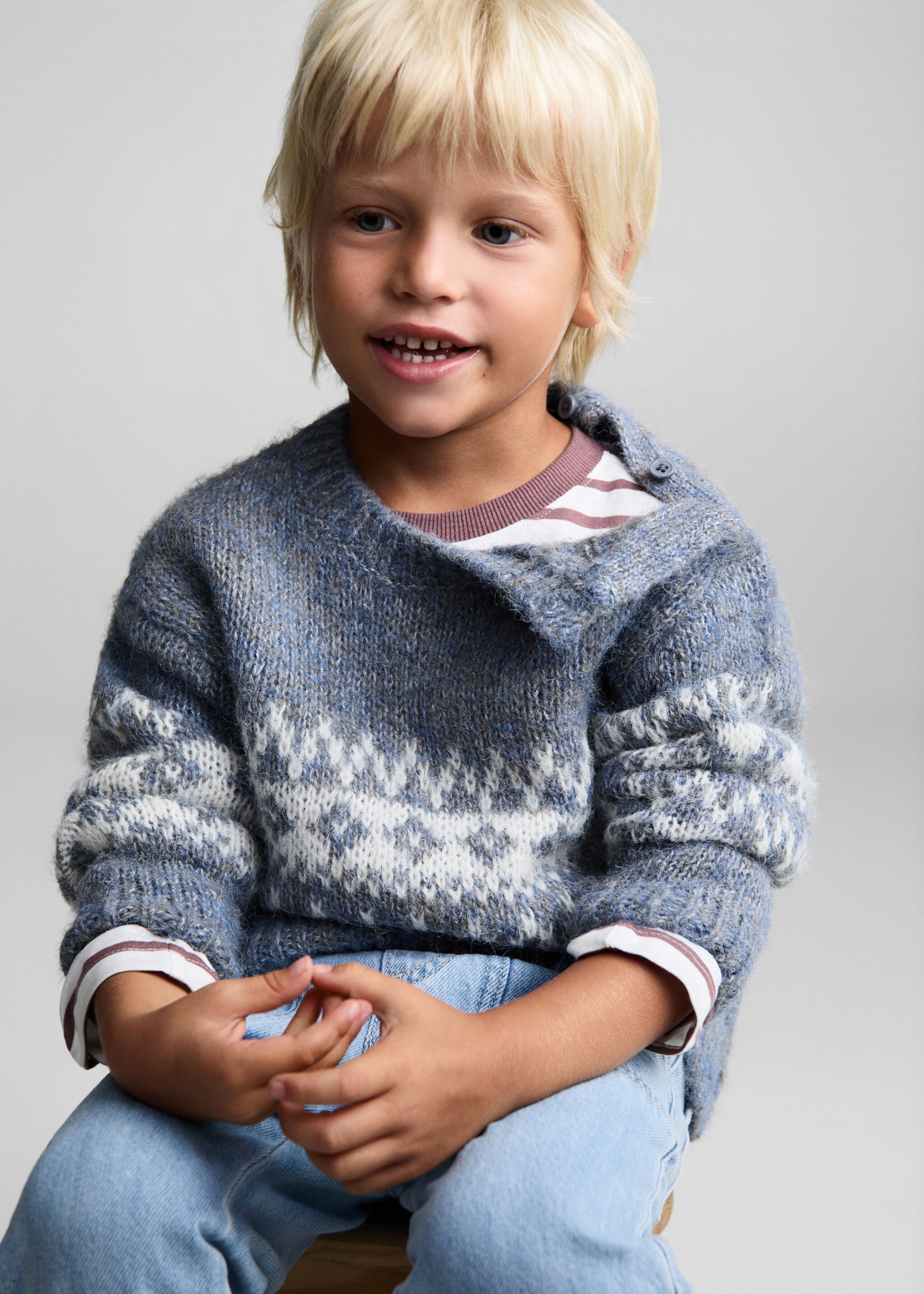Strickpullover mit Jacquardmuster - Detail des Artikels 4, Blau. Ref: 77036345-00.