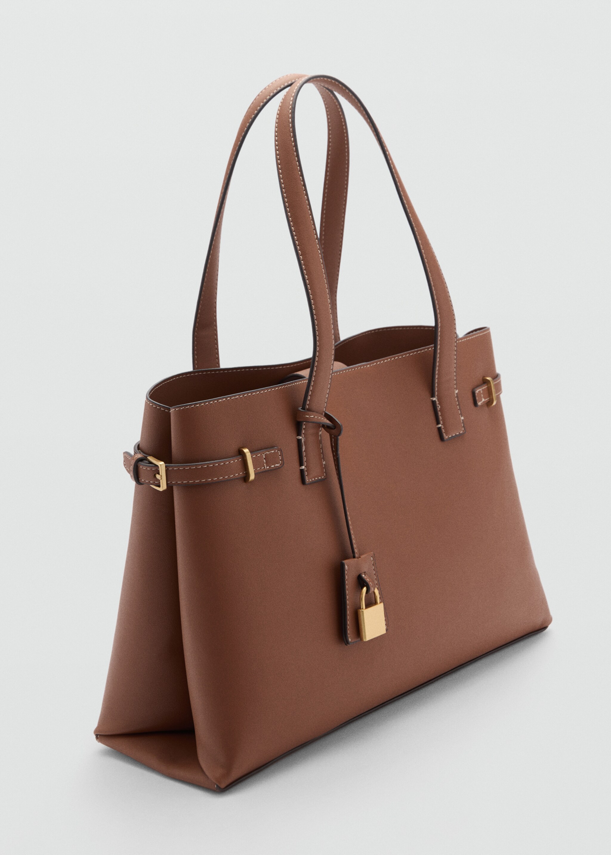 Shopper bag with padlock - Medium plane, Leather. Ref: 77036353-00.
