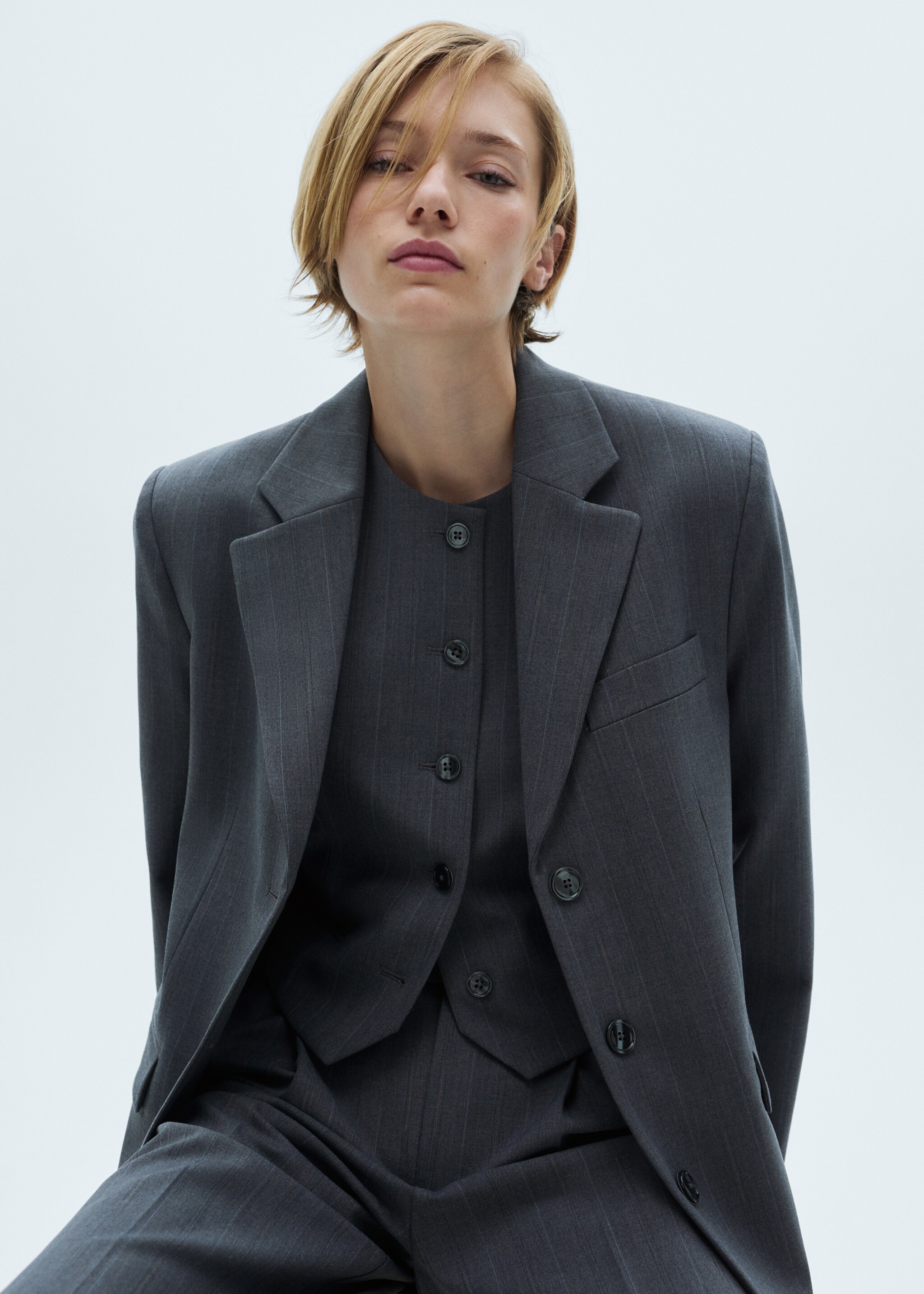 Pinstriped suit waistcoat - Details of the article 2, Grey. Ref: 77036725-00.