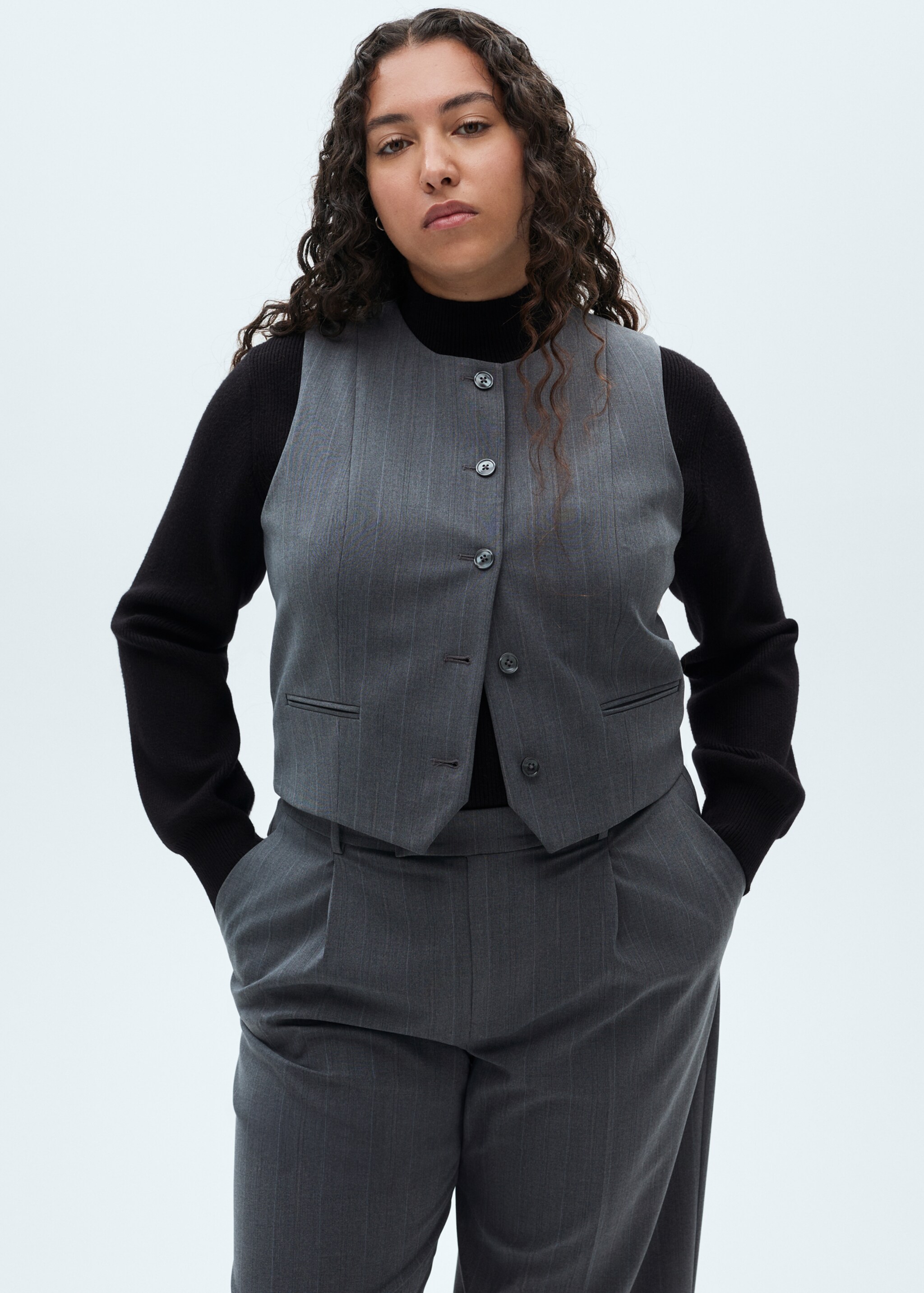 Pinstriped suit waistcoat - Details of the article 5, Grey. Ref: 77036725-00.
