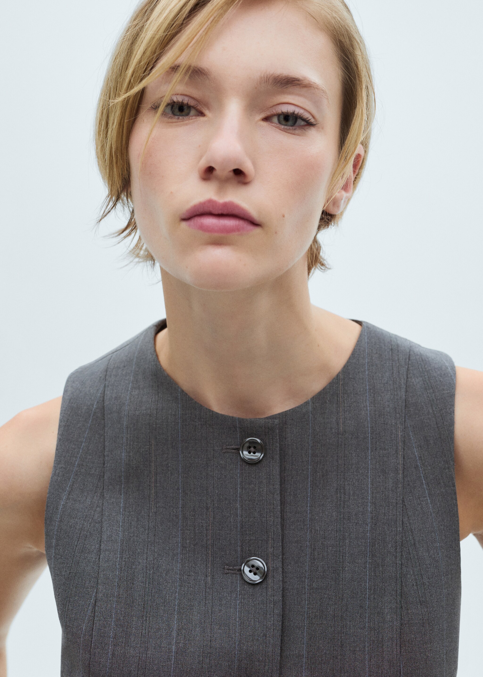 Pinstriped suit waistcoat - Details of the article 6, Grey. Ref: 77036725-00.