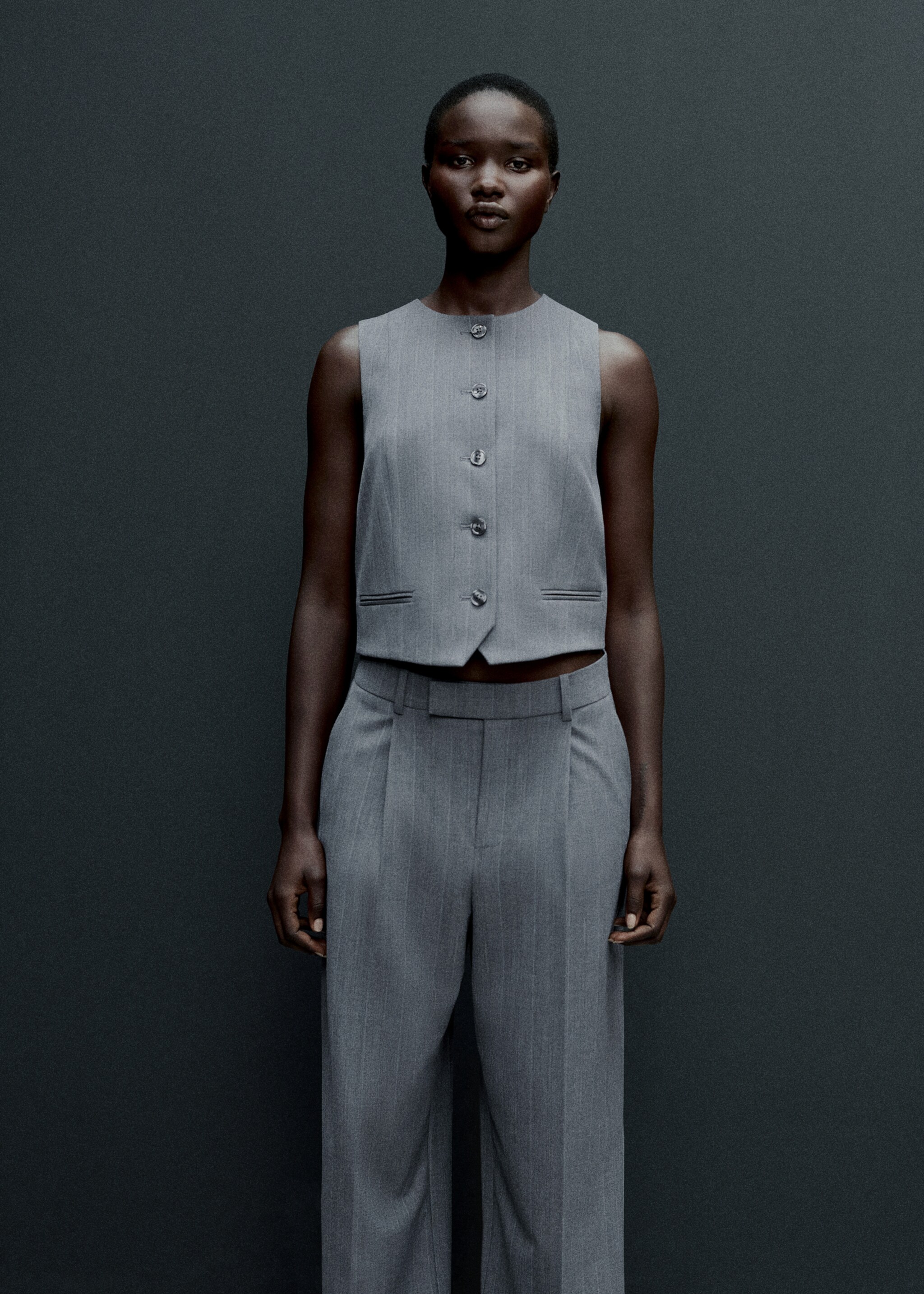 Pinstriped suit waistcoat - Details of the article 7, Grey. Ref: 77036725-00.