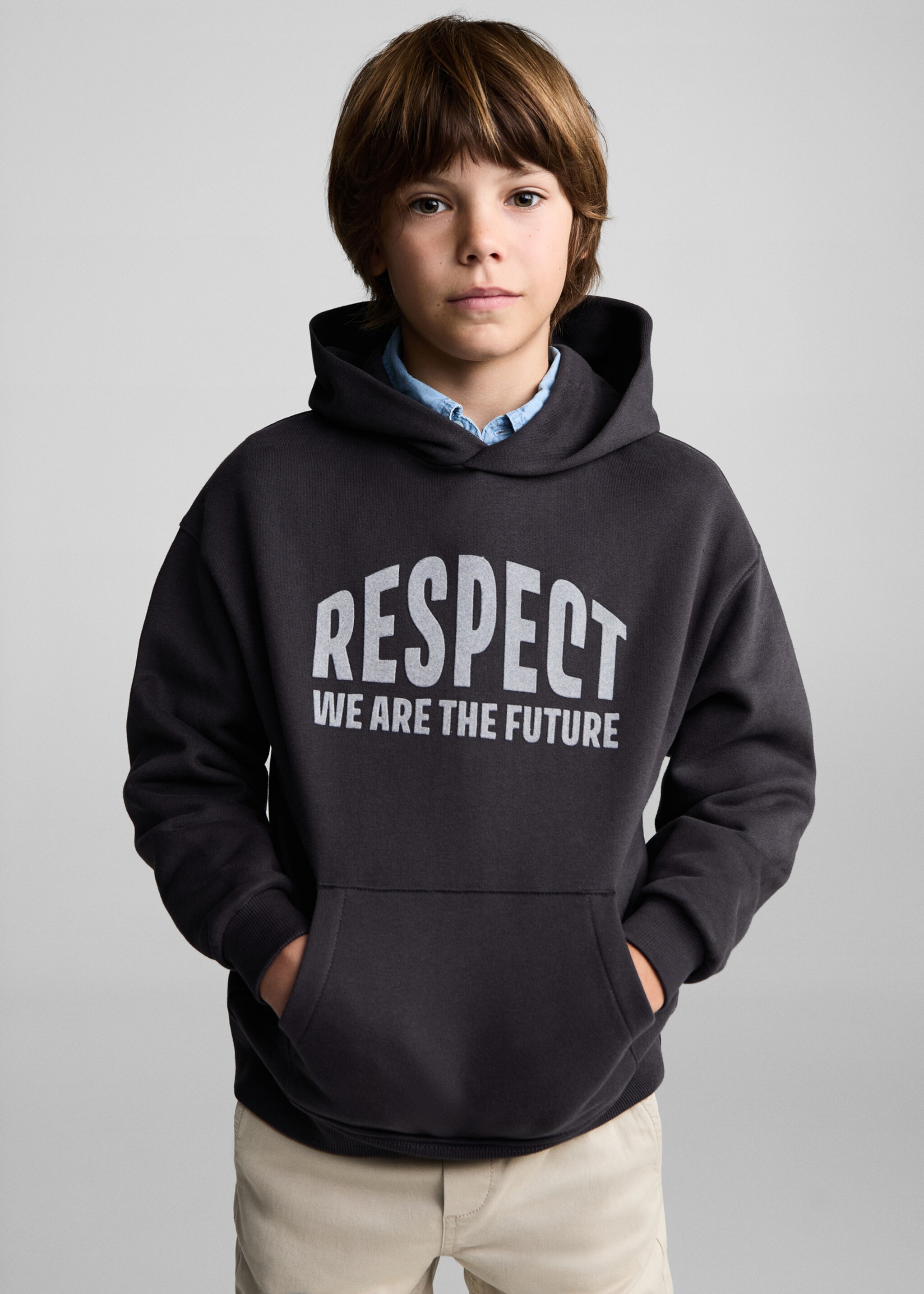 Gemustertes Kapuzen-Sweatshirt - Mittlere Ansicht, Anthrazit. Ref: 77036727-00.