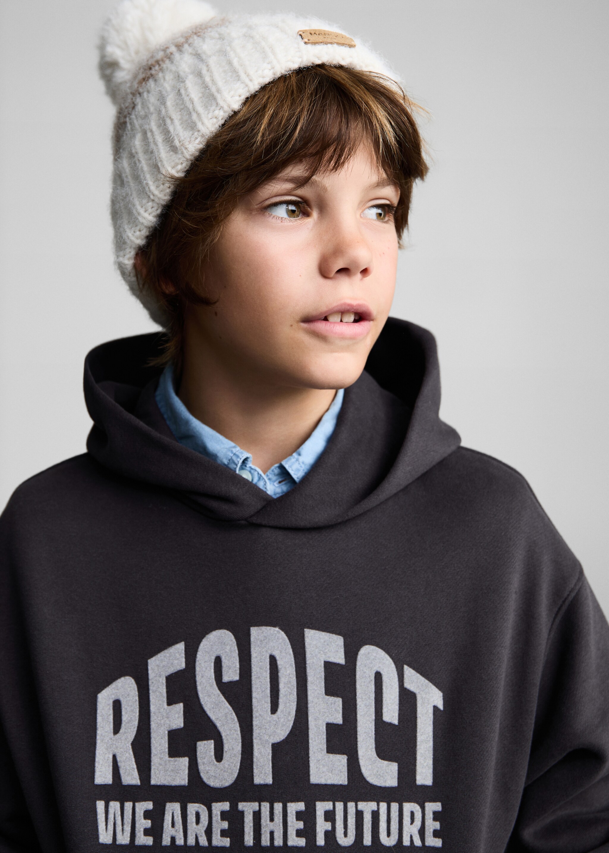 Gemustertes Kapuzen-Sweatshirt - Detail des Artikels 1, Anthrazit. Ref: 77036727-00.