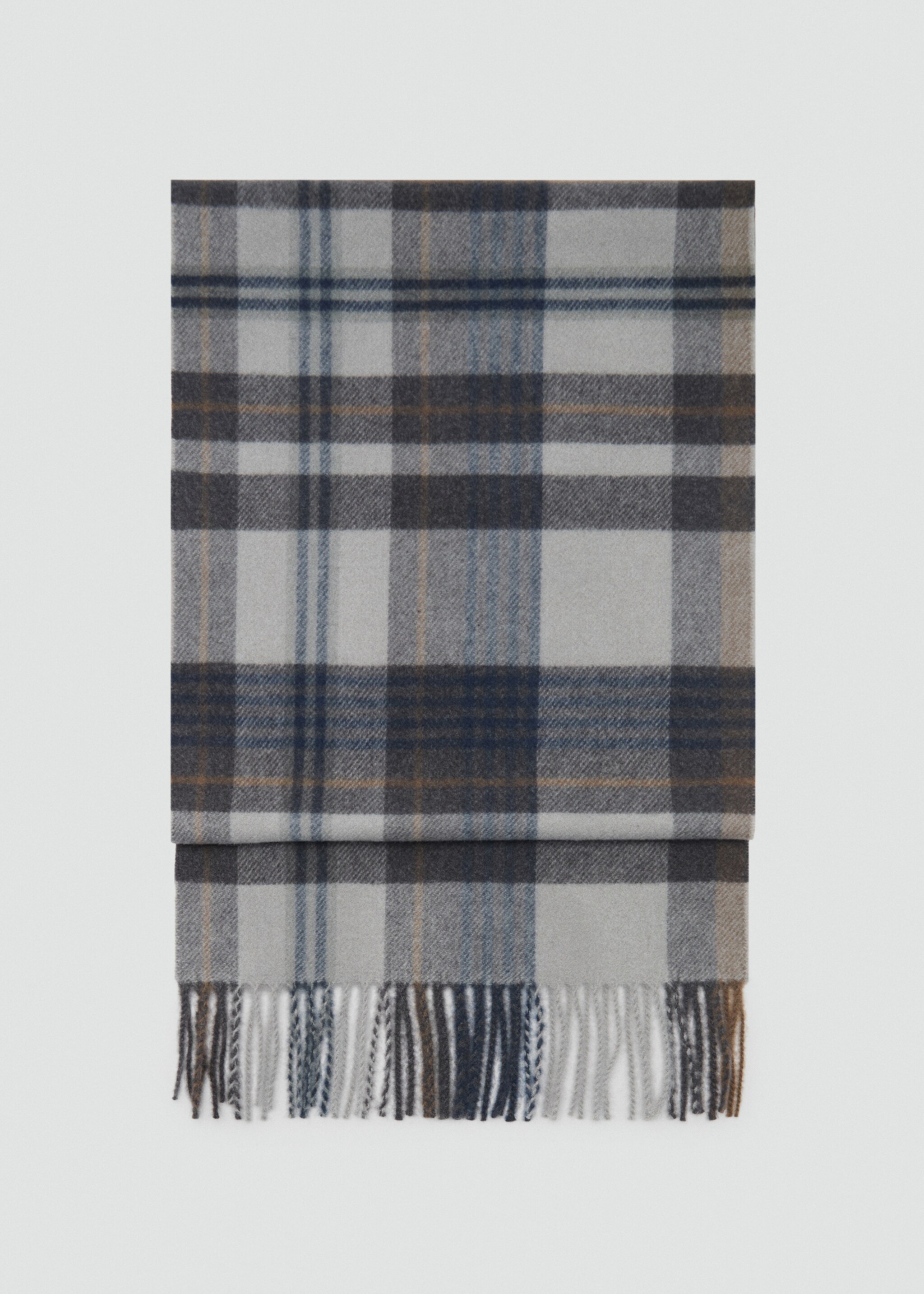 Check fringed scarf - Article without model, Grey. Ref: 77037114-00.
