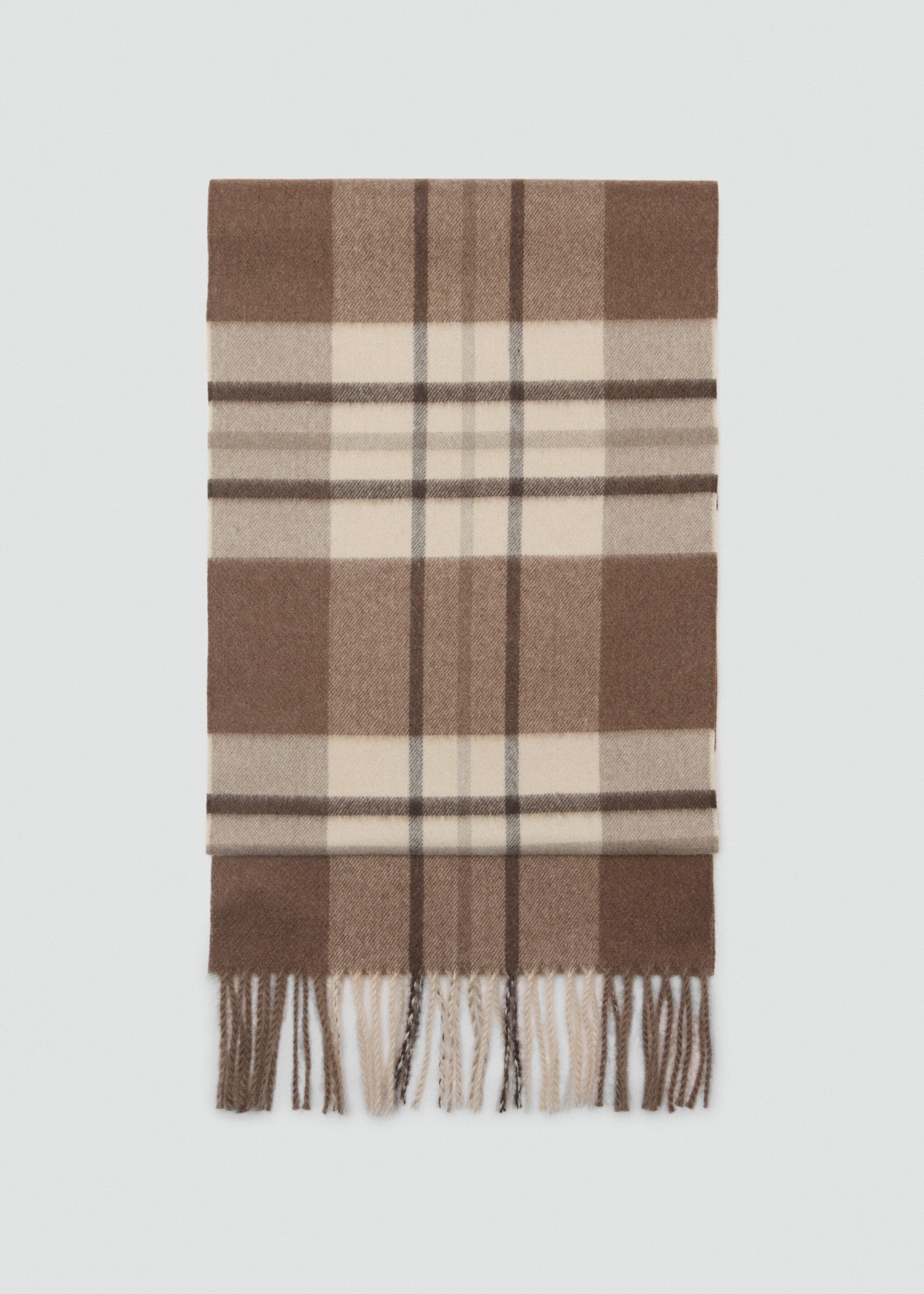 Fringed check scarf - Article without model, Khaki. Ref: 77037115-00.