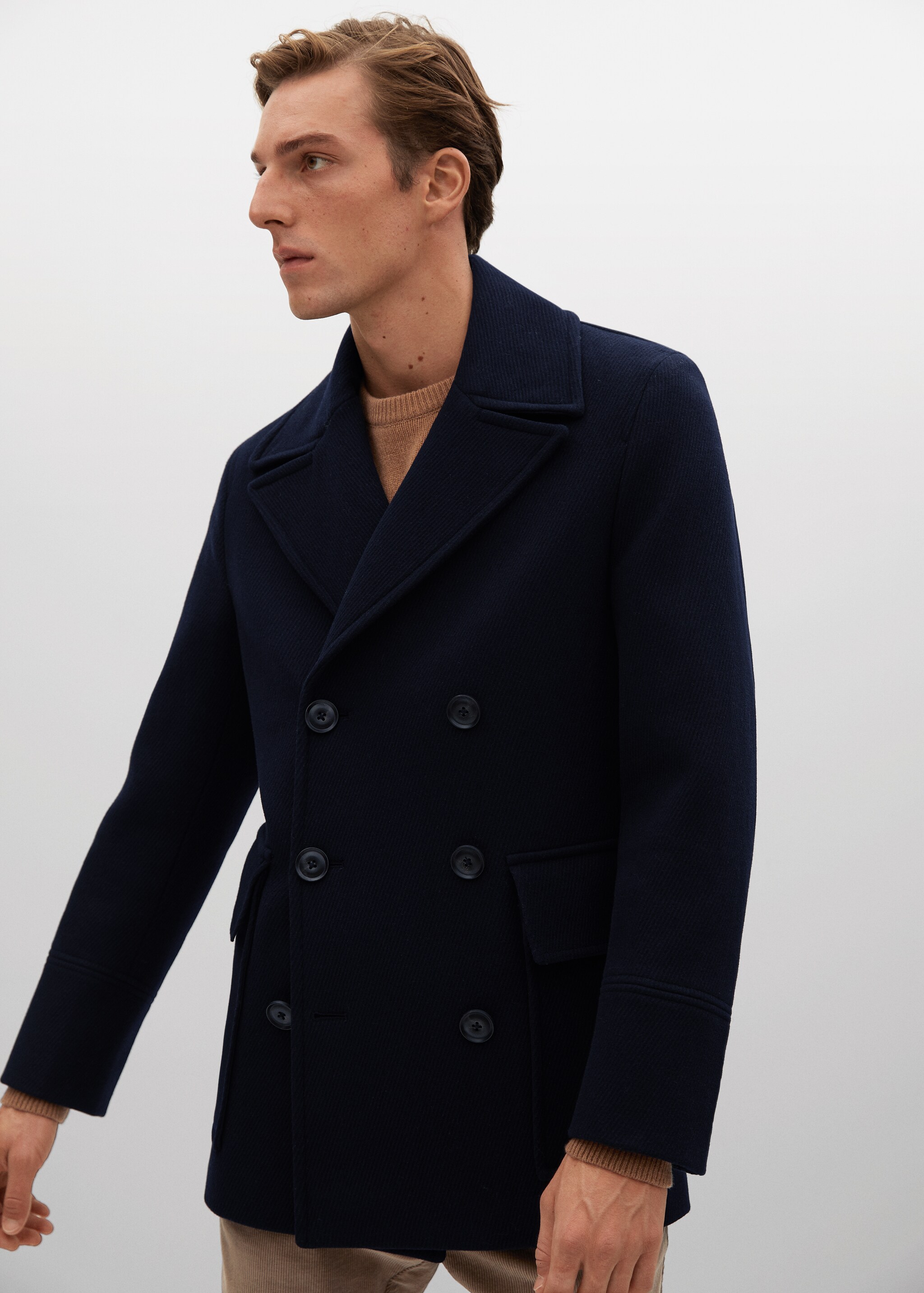 Manteau croisé laine recyclée - Plan moyen