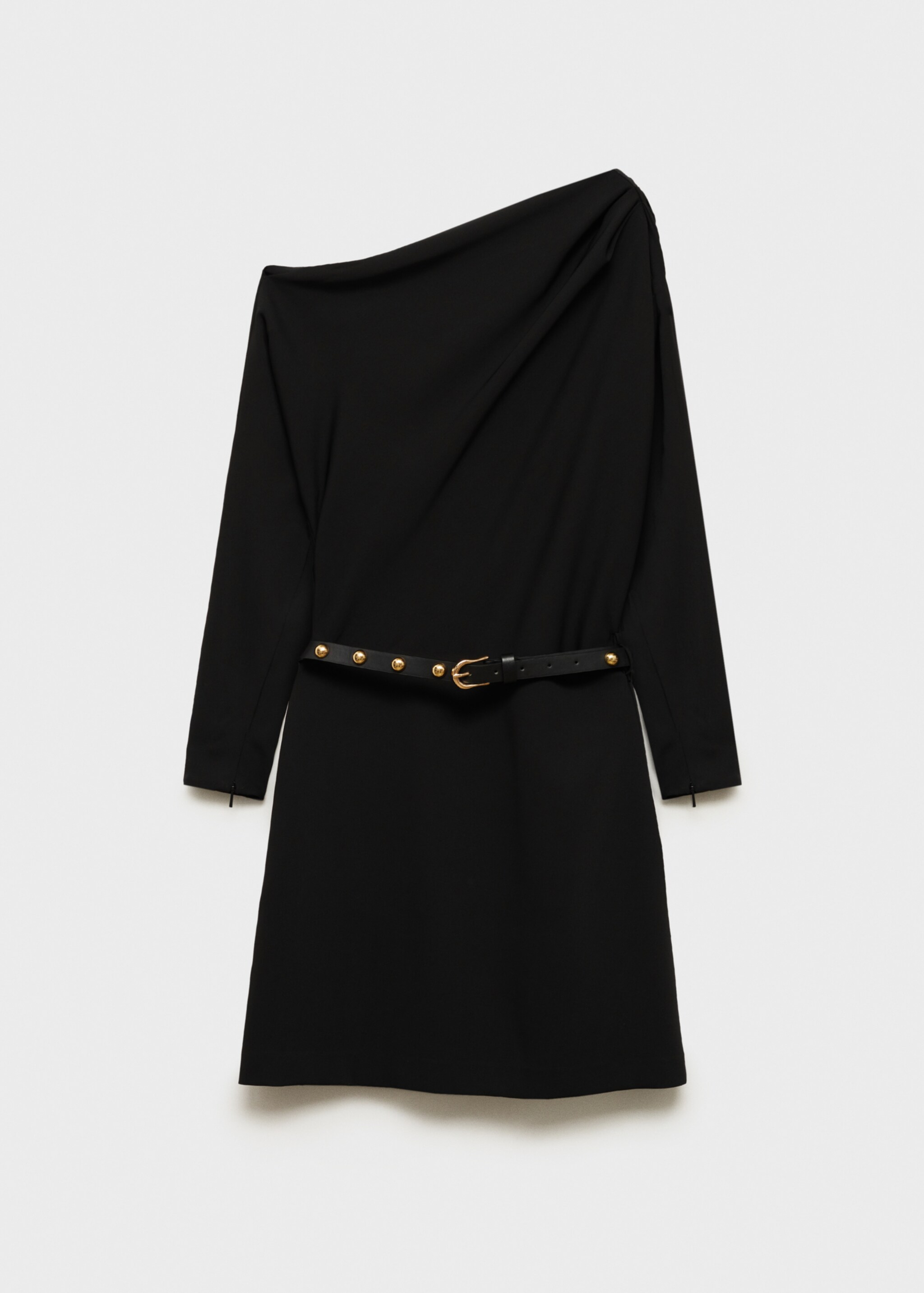 Asymmetrical dress with belt - Article without model, Black. Ref: 77037644-00.