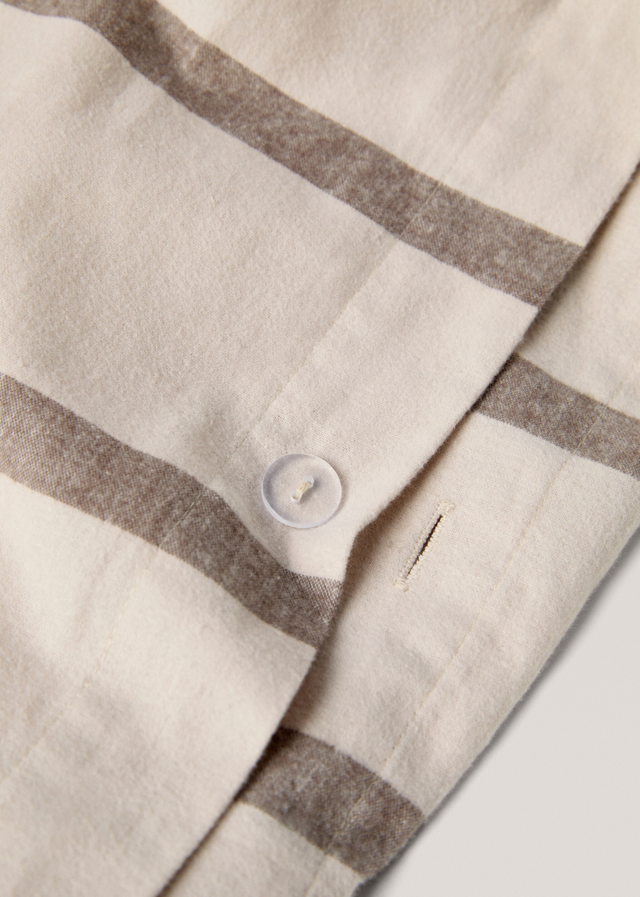 Gestreifter Bettbezug aus 100 % Baumwoll-Flanell für 150 cm Bett - Detail des Artikels 1, Beige. Ref: 77037661-00.