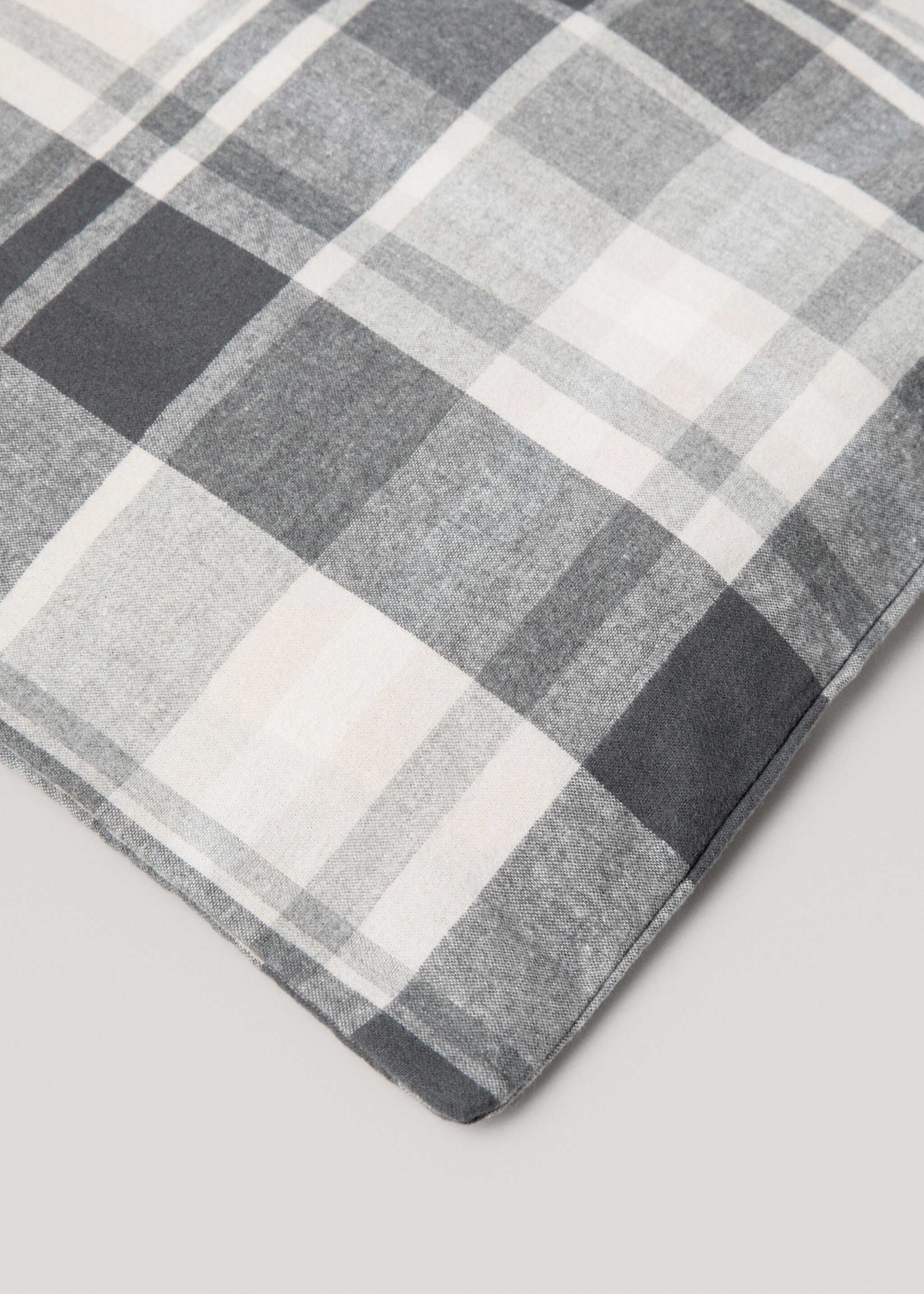 Cotton flannel check duvet cover for 150/160 cm bed - Details of the article 3, Grey. Ref: 77037665-00.