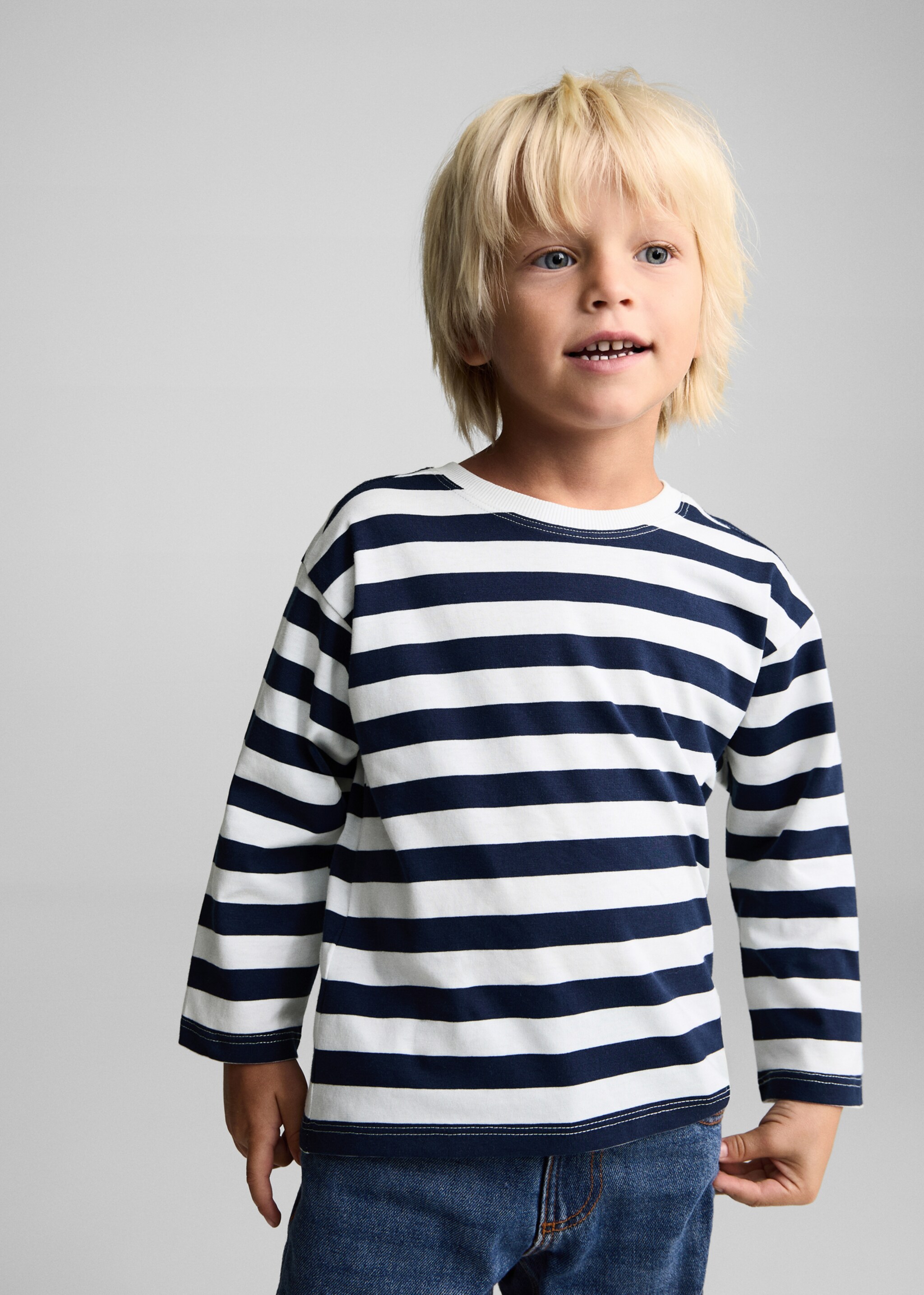 Striped long sleeves t-shirt - Medium plane, Dark Navy. Ref: 77037672-00.