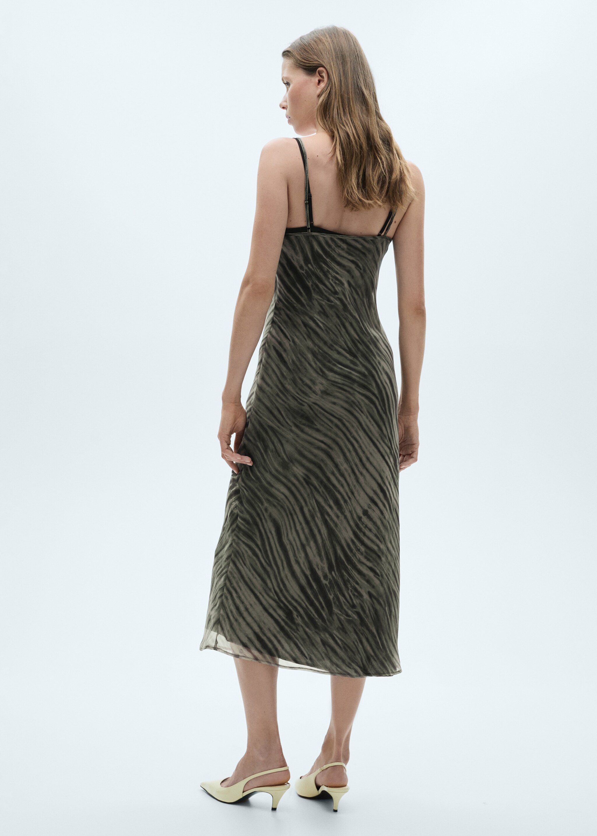Printed dress with double straps - Reverse of the article, Green. Ref: 77037683-00.