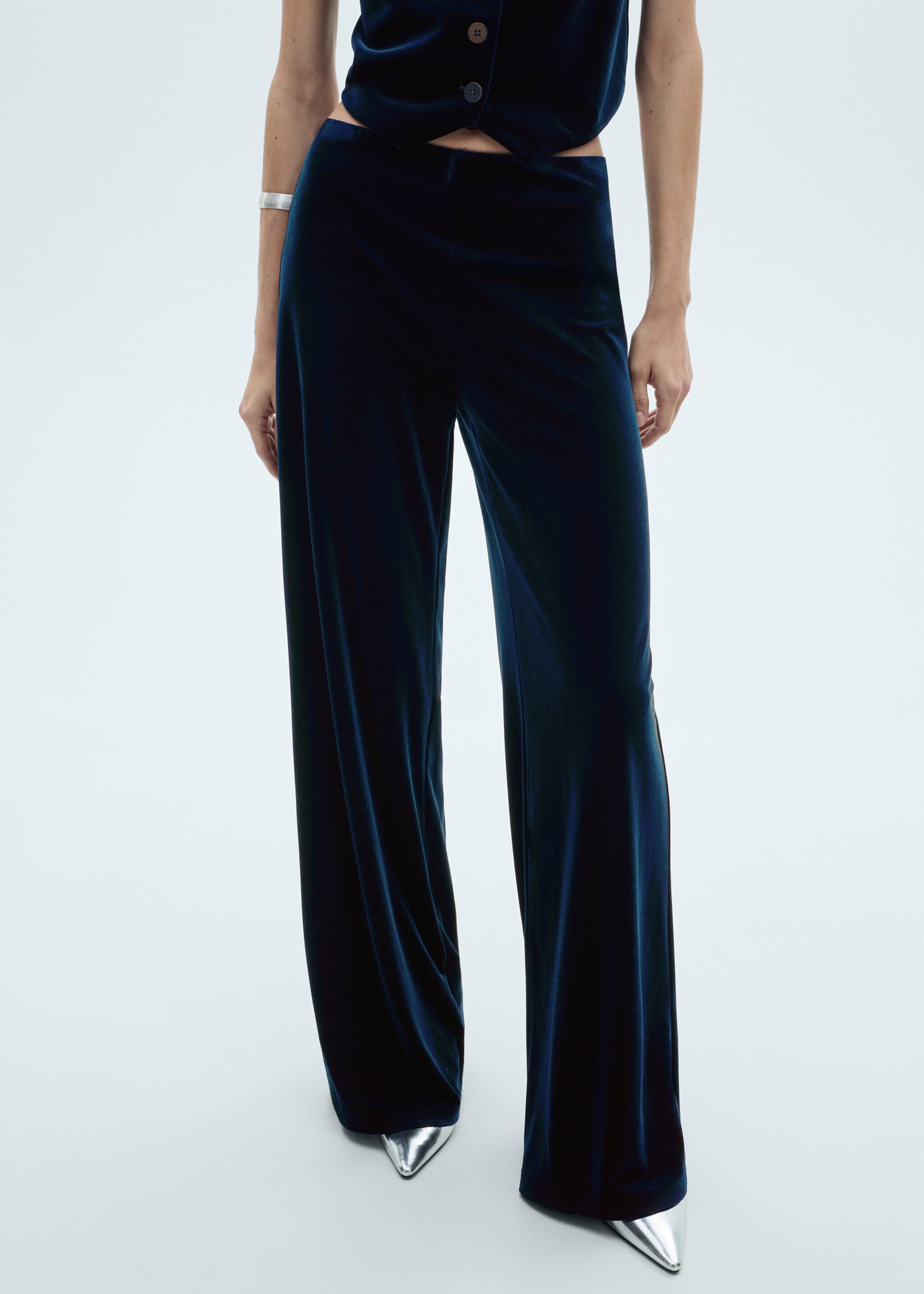 Wideleg-Samthose - Mittlere Ansicht, Nachtblau. Ref: 77037687-00.