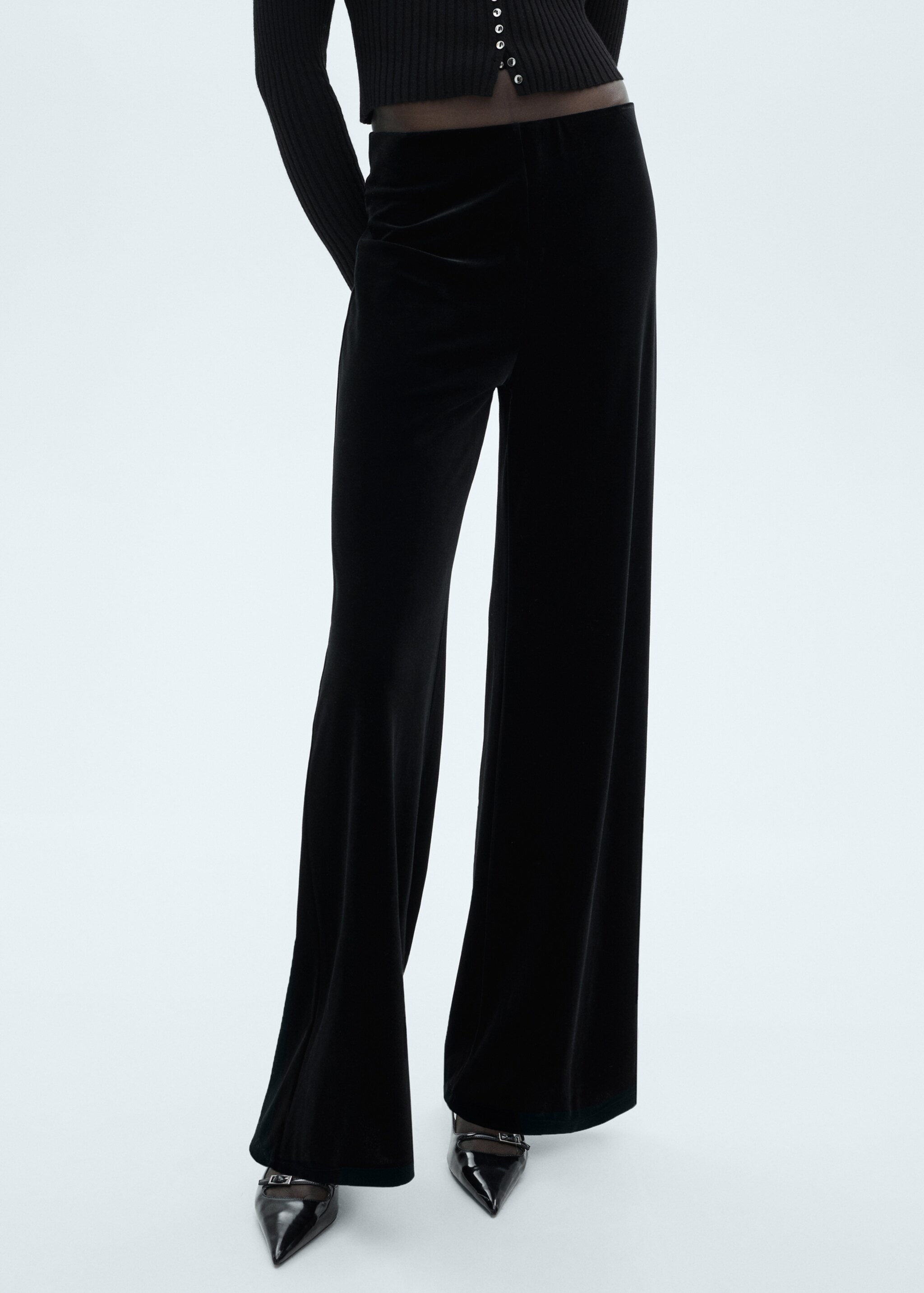 Wideleg-Samthose - Mittlere Ansicht, Schwarz. Ref: 77037687-00.
