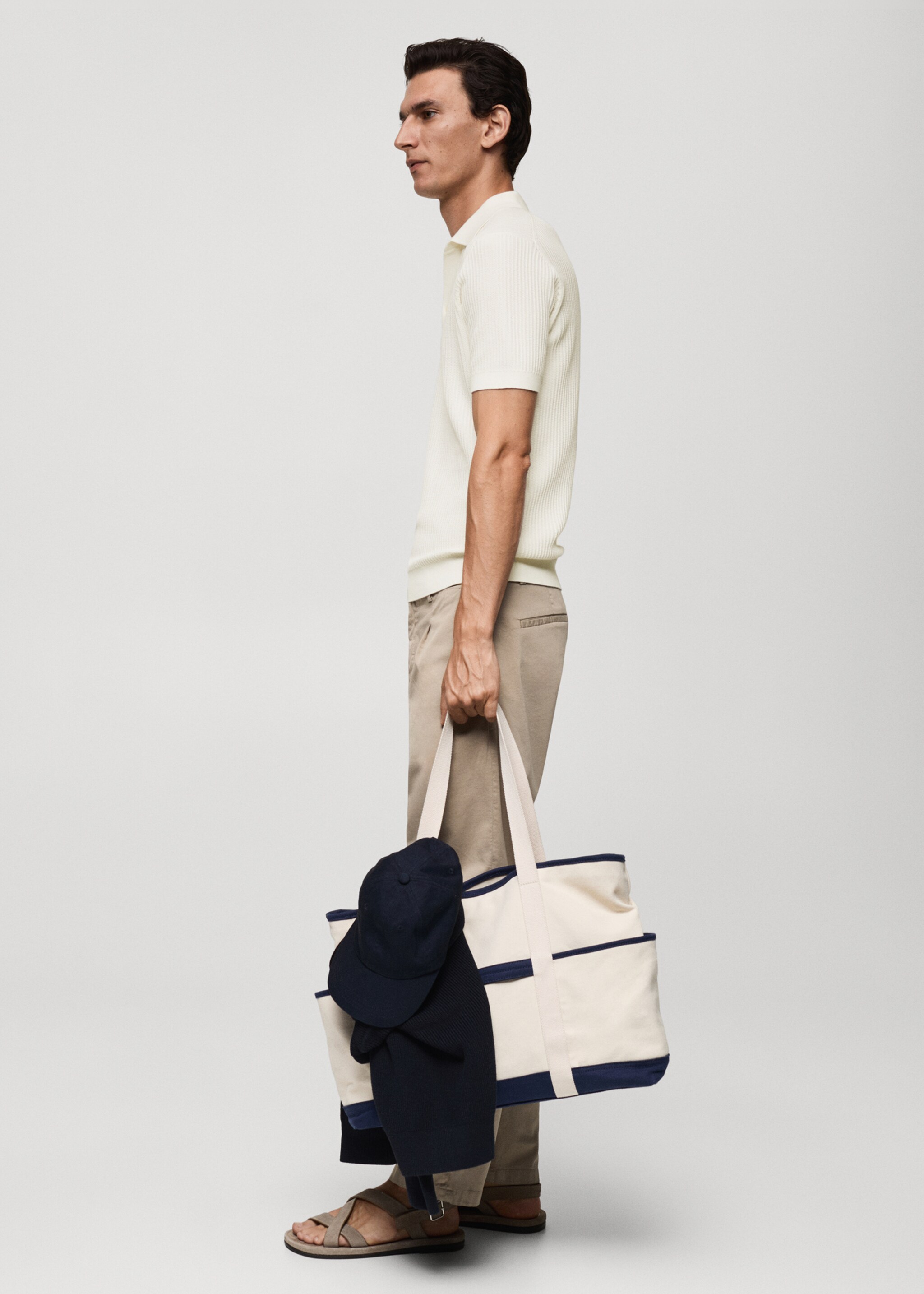 Fine-knit ribbed cotton polo shirt - Details of the article 2, Off White. Ref: 77037698-00.