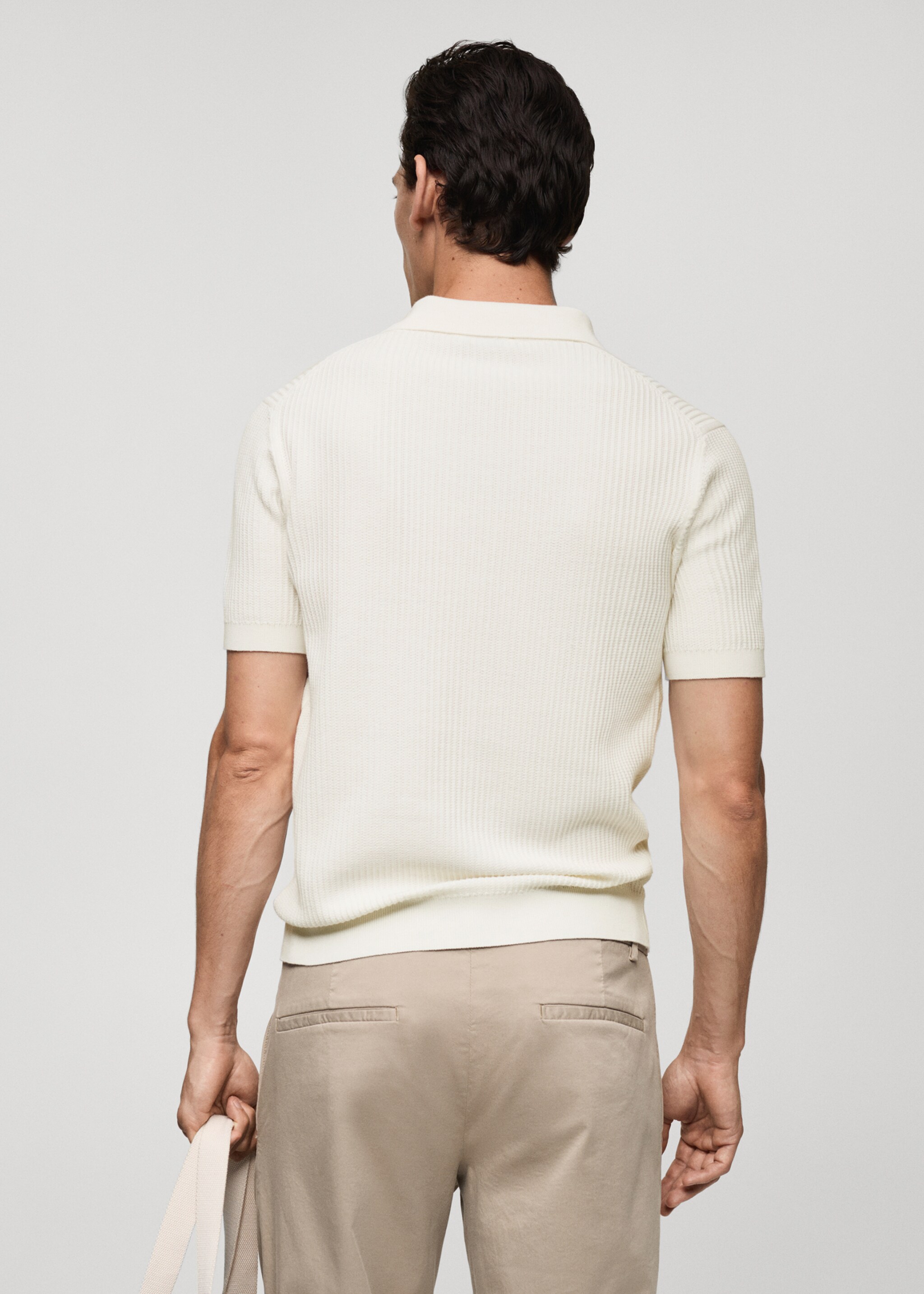 Fine-knit ribbed cotton polo shirt - Reverse of the article, Off White. Ref: 77037698-00.
