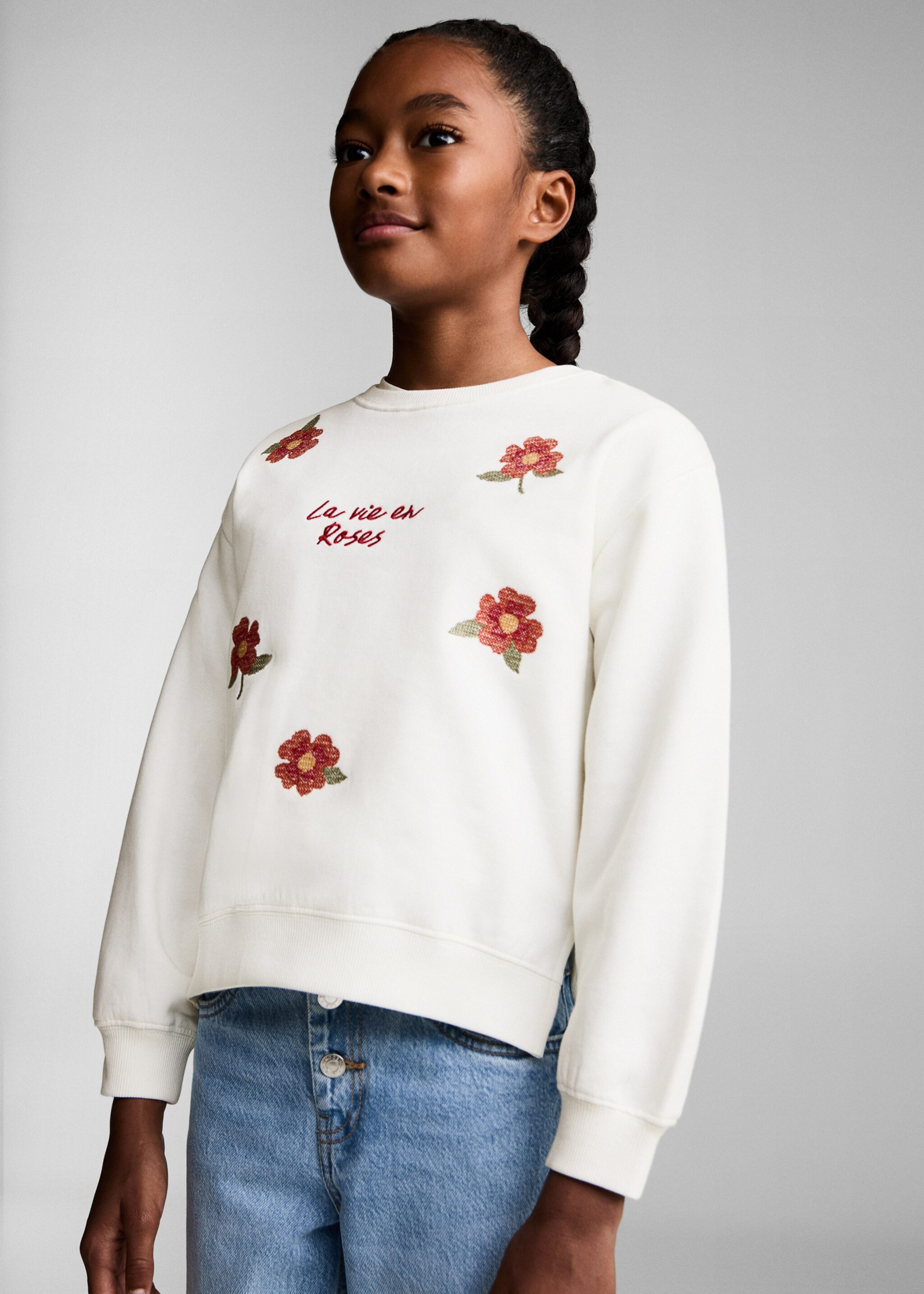 Sweatshirt met bloemborduursel - Middenvlak
