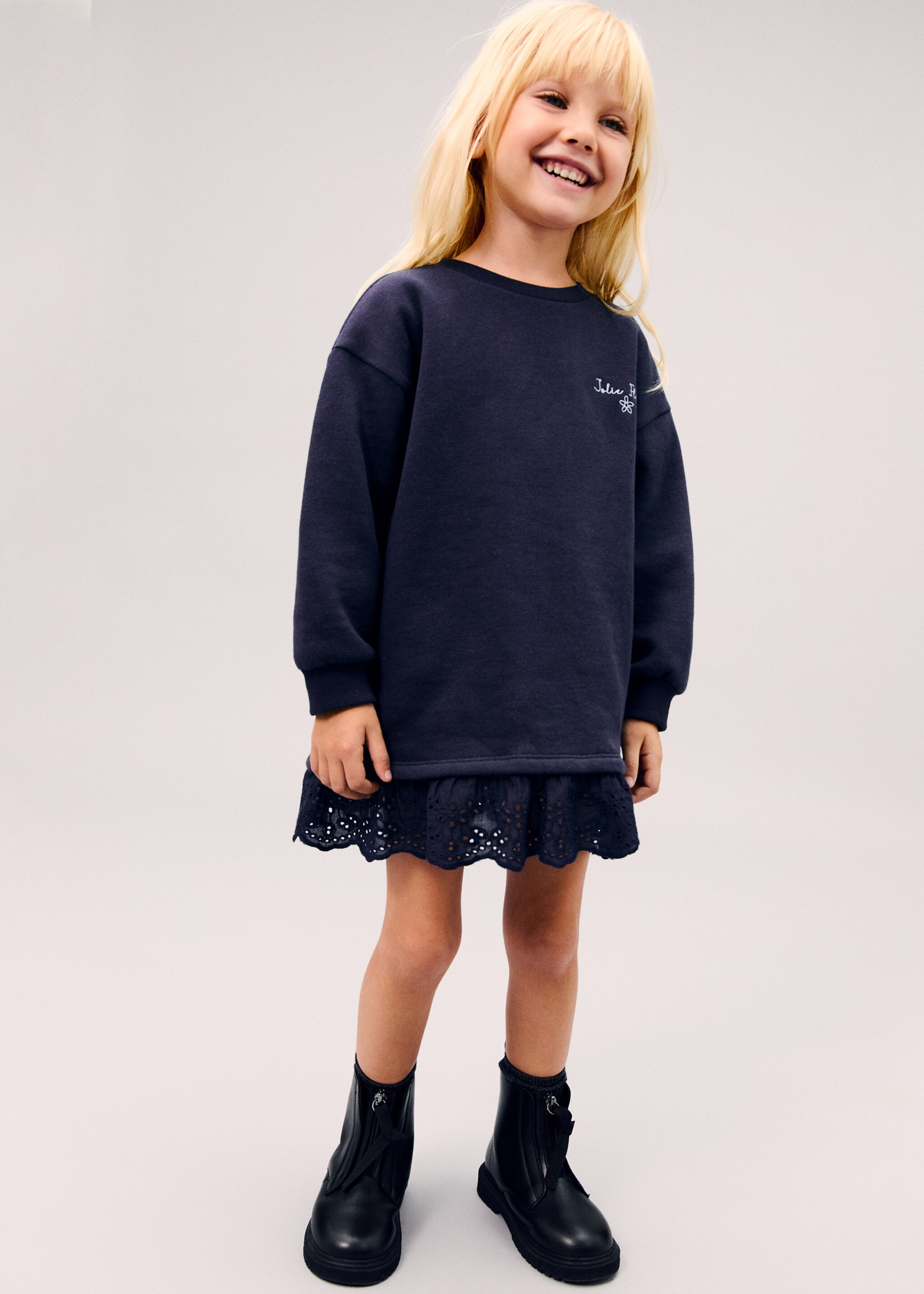 Robe sweat-shirt brodée - Détail de l'article 5, Bleu marine foncé. Ref: 77037716-00.