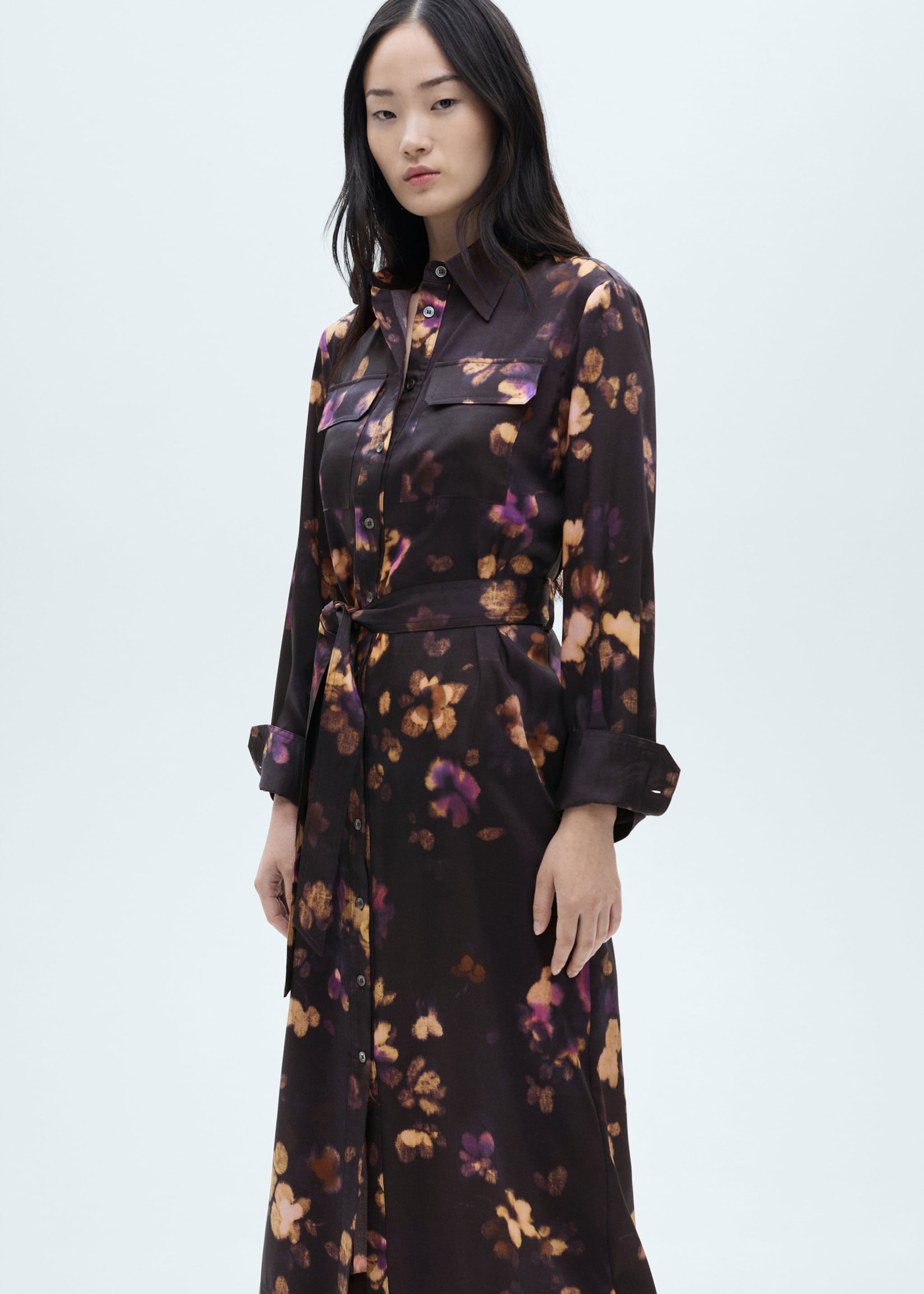 Printed shirt dress - Medium plane, Purple. Ref: 77037721-00.