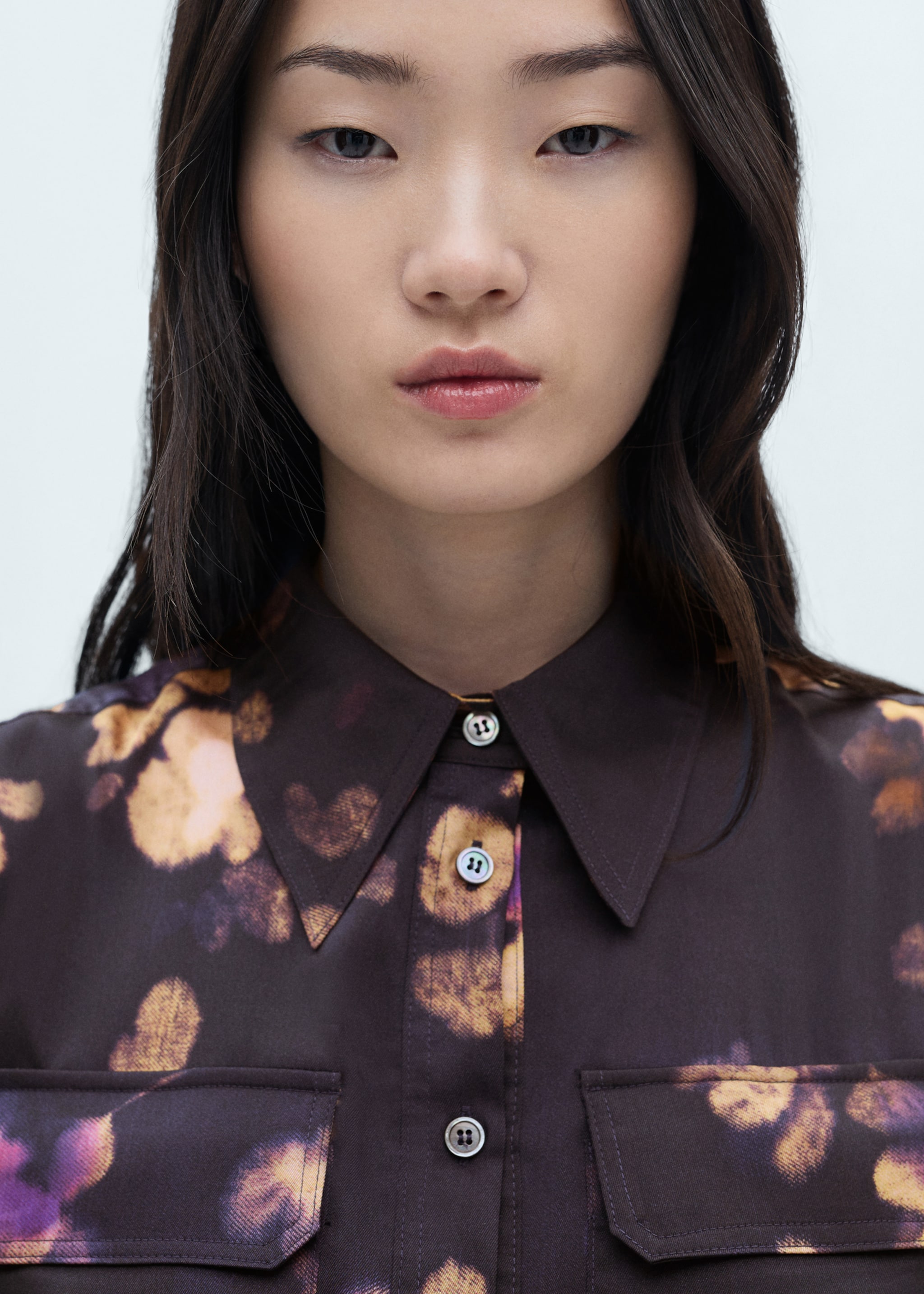 Printed shirt dress - Details of the article 1, Purple. Ref: 77037721-00.
