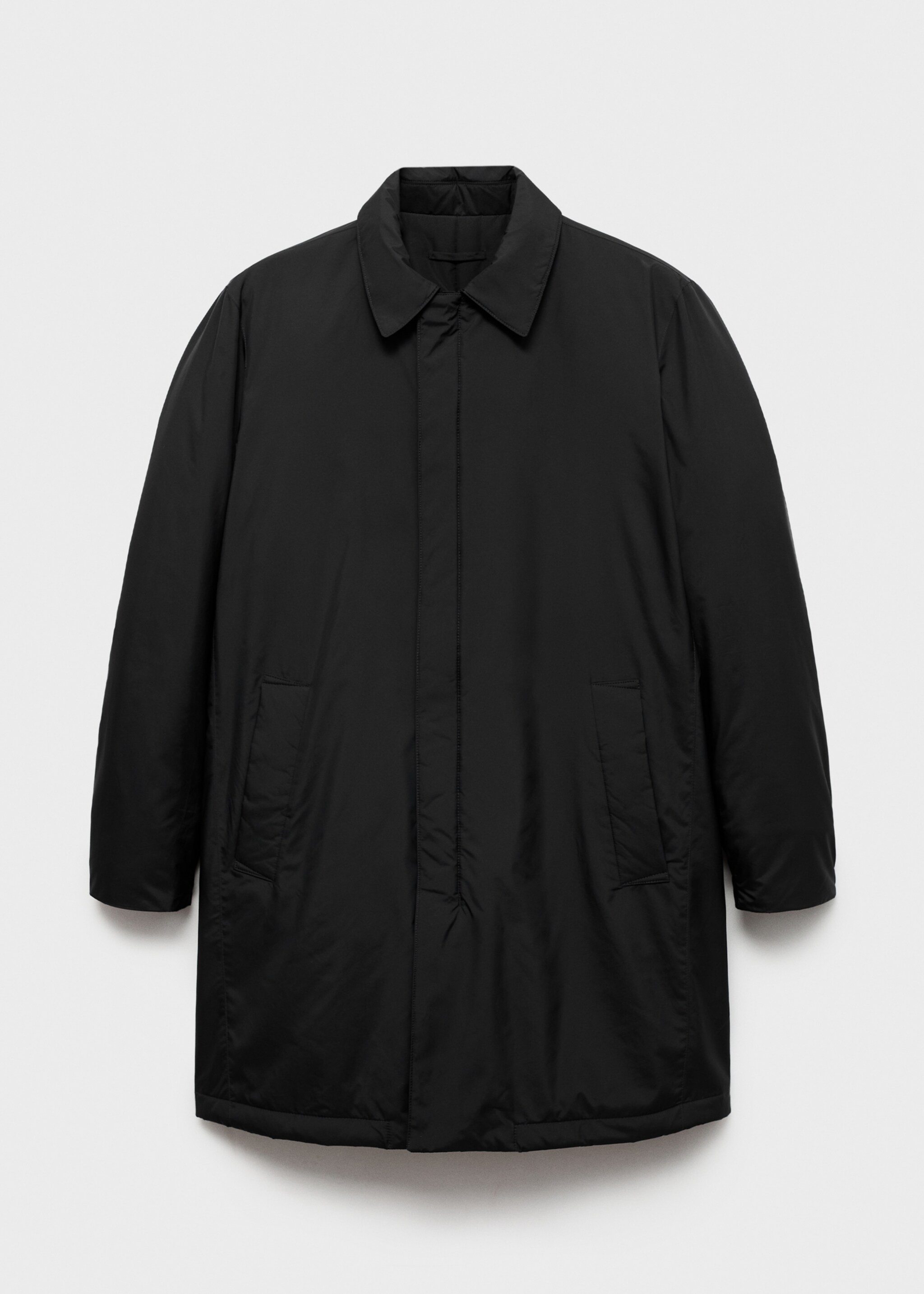 Water-repellent quilted parka - Details of the article 8, Black. Ref: 77037912-00.