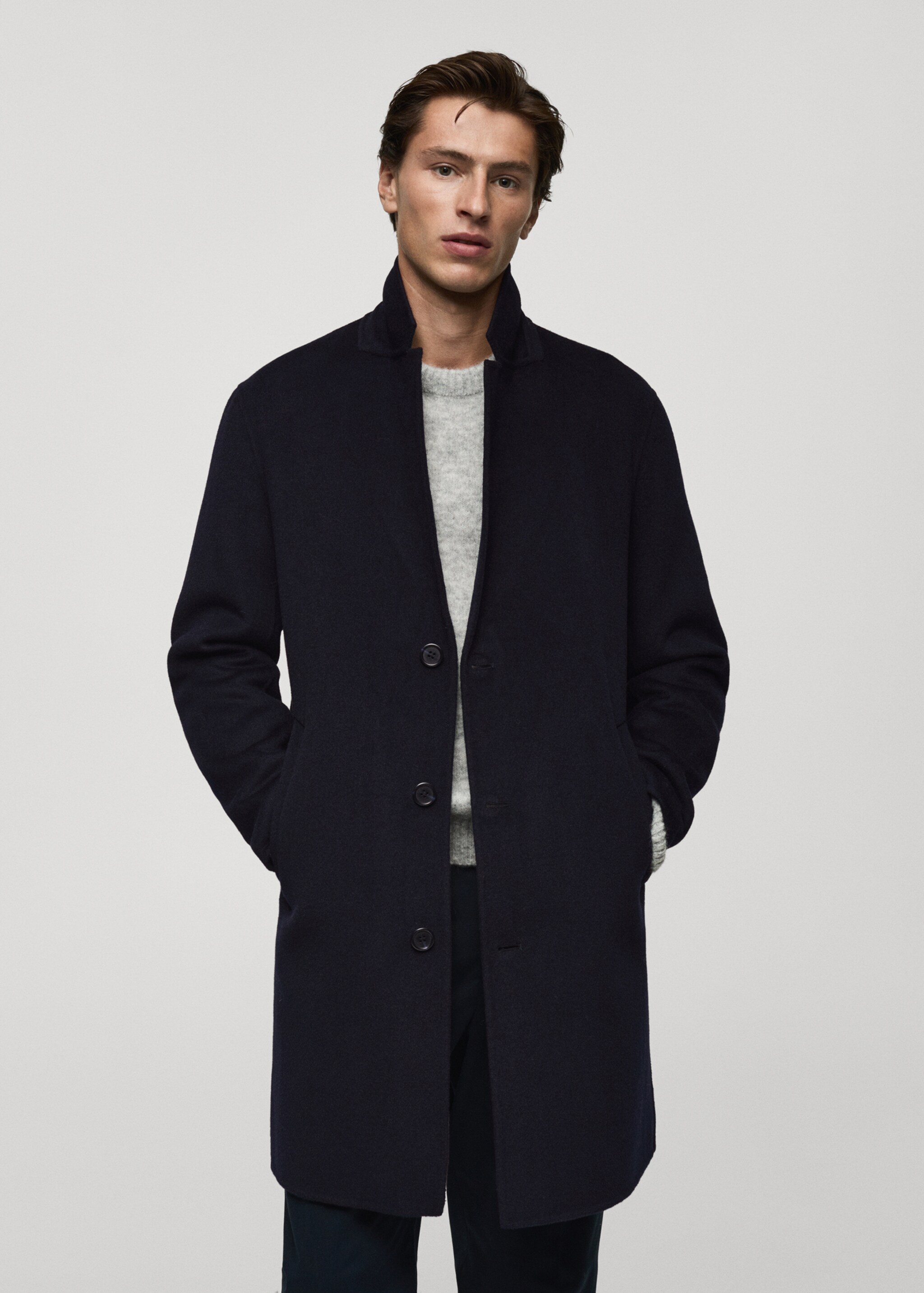 Handmade wool coat - Medium plane, Dark Navy. Ref: 77037913-00.