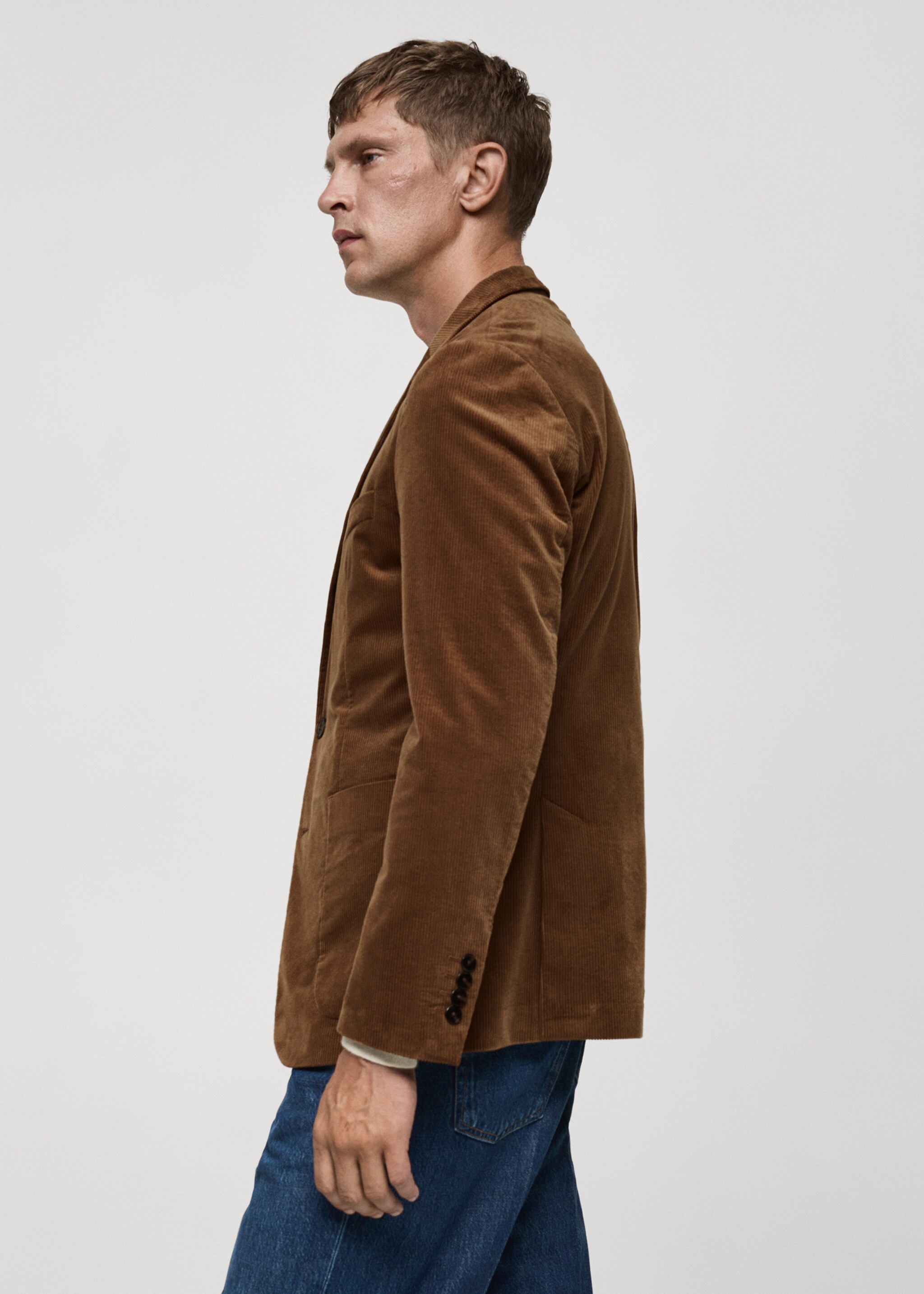 Slim fit corduroy blazer - Details of the article 2, Brown. Ref: 77037919-00.
