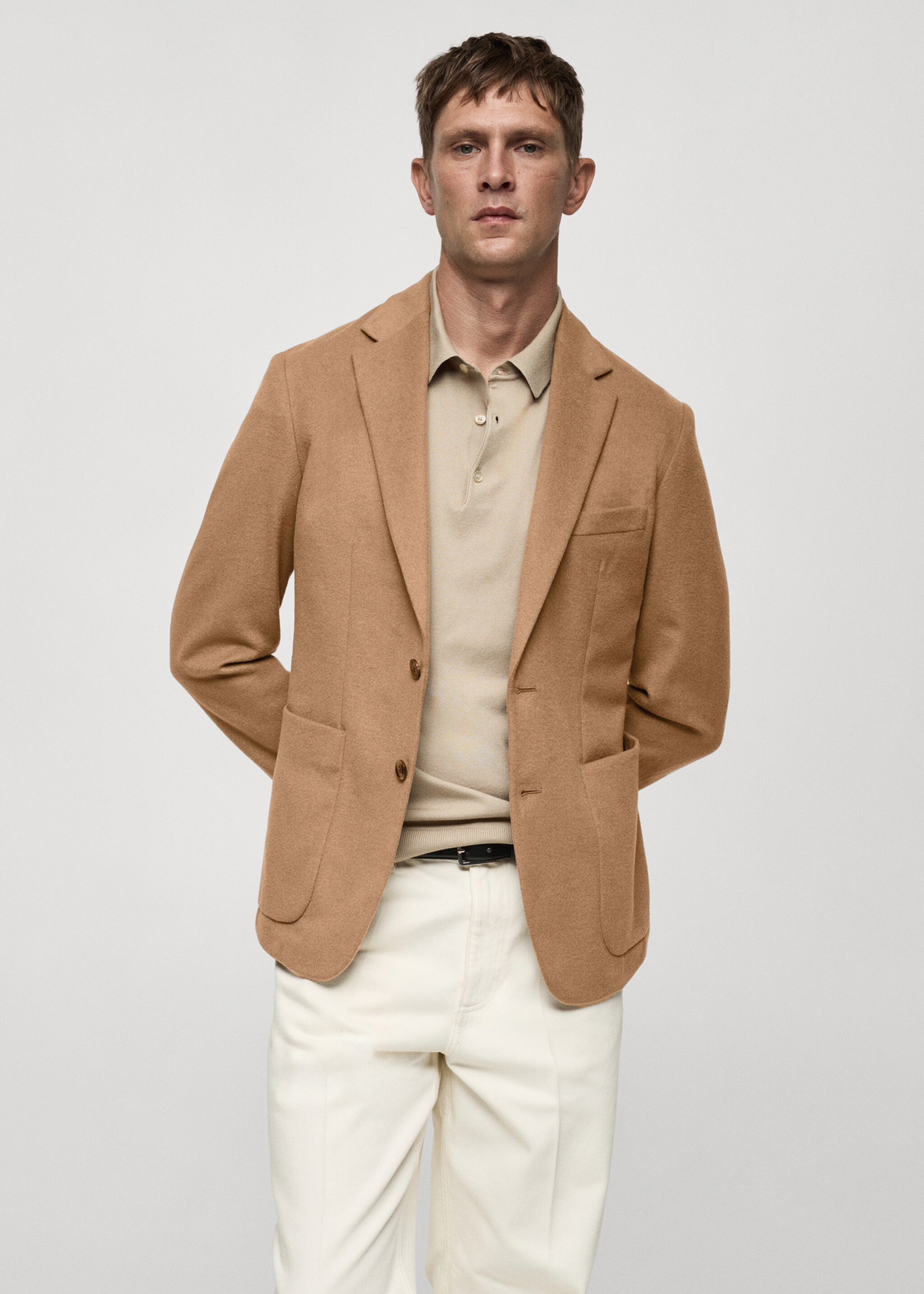 Sacou de lână slim fit - Plan mediu, Maro mediu. Ref: 77037920-00.