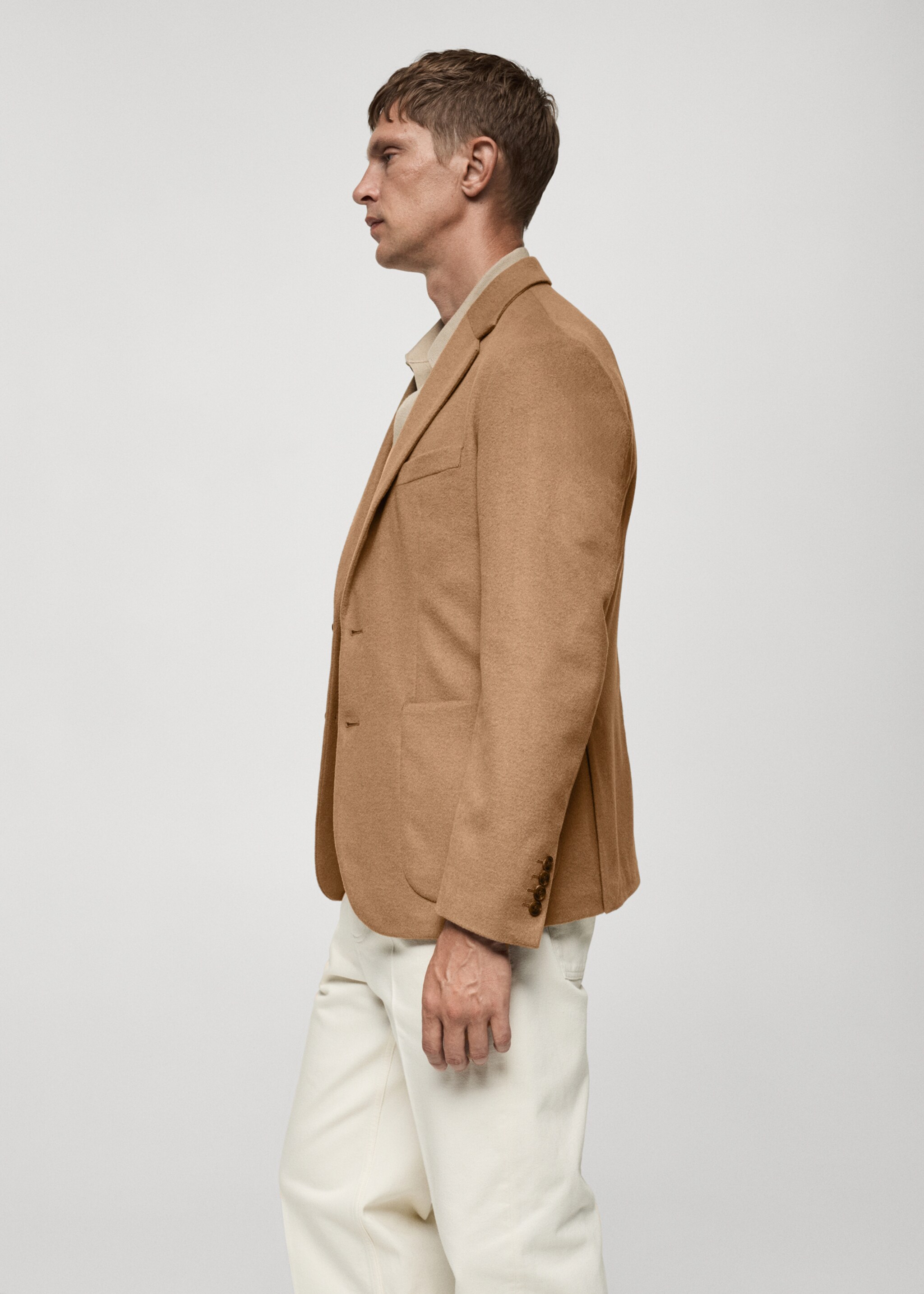 Sacou de lână slim fit - Detaliu al articolului 2, Maro mediu. Ref: 77037920-00.