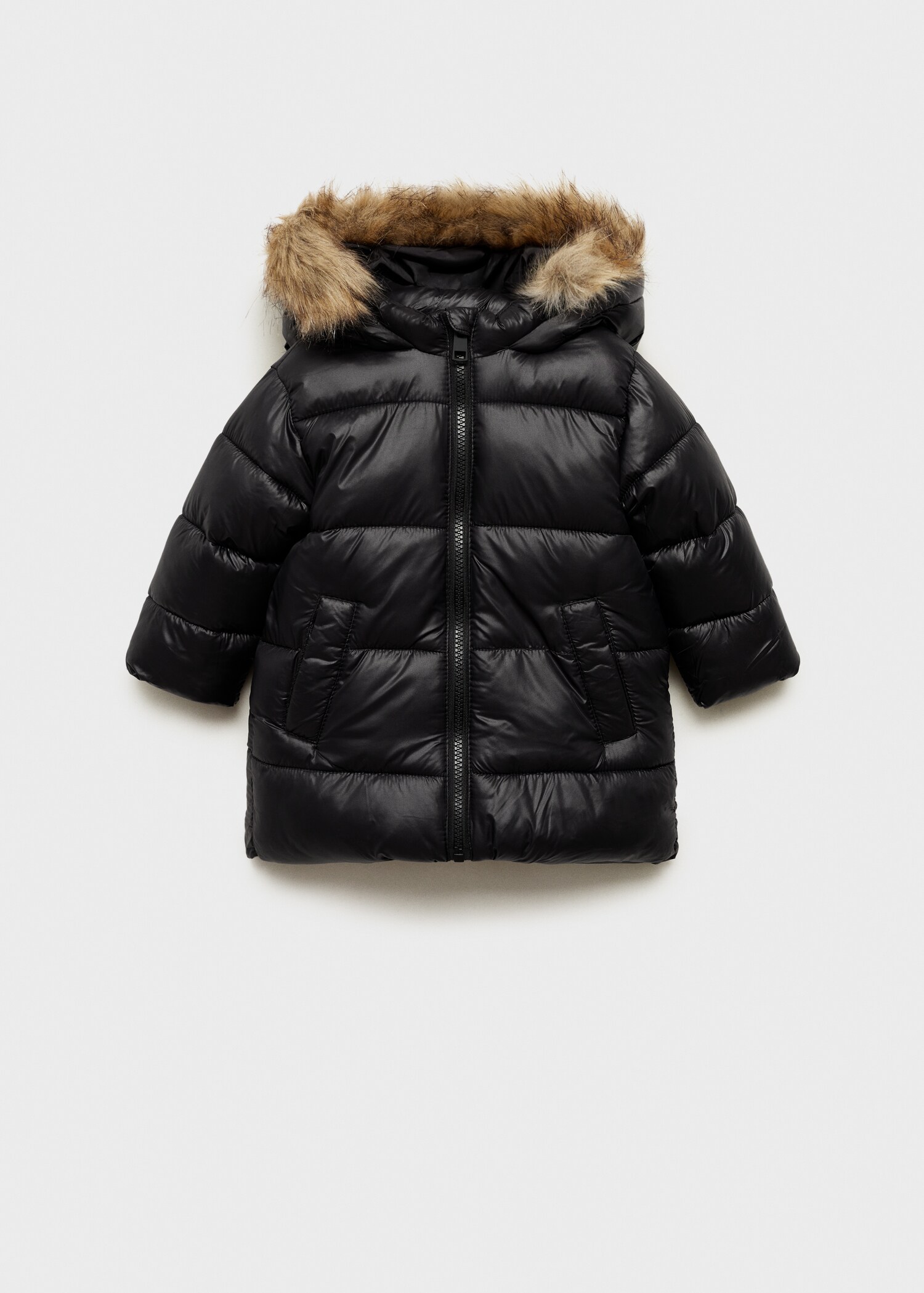 Quilted coat with fur-effect hood - Article without model