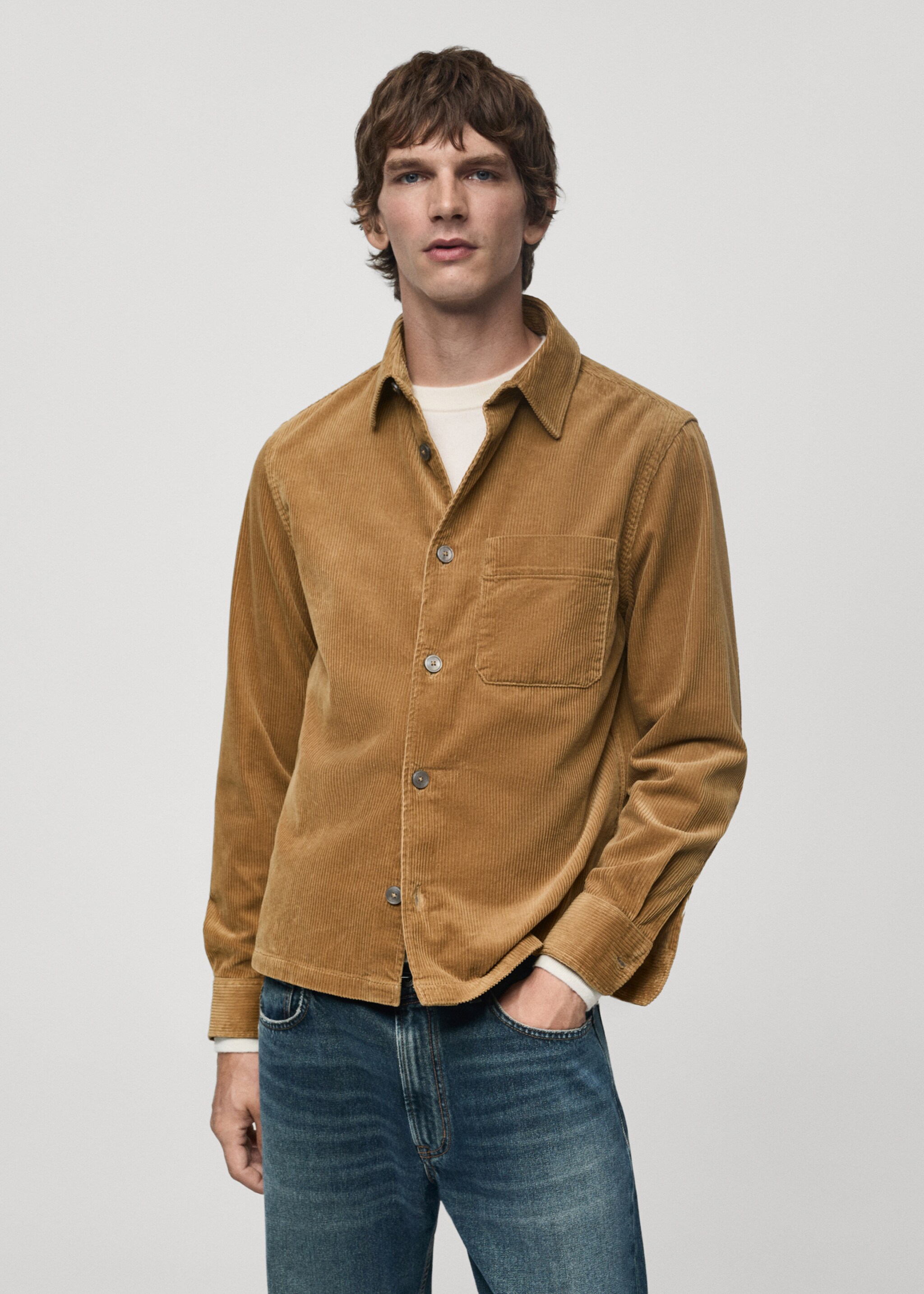 Corduroy overshirt with pockets - Medium plane, Medium Brown. Ref: 77037925-00.