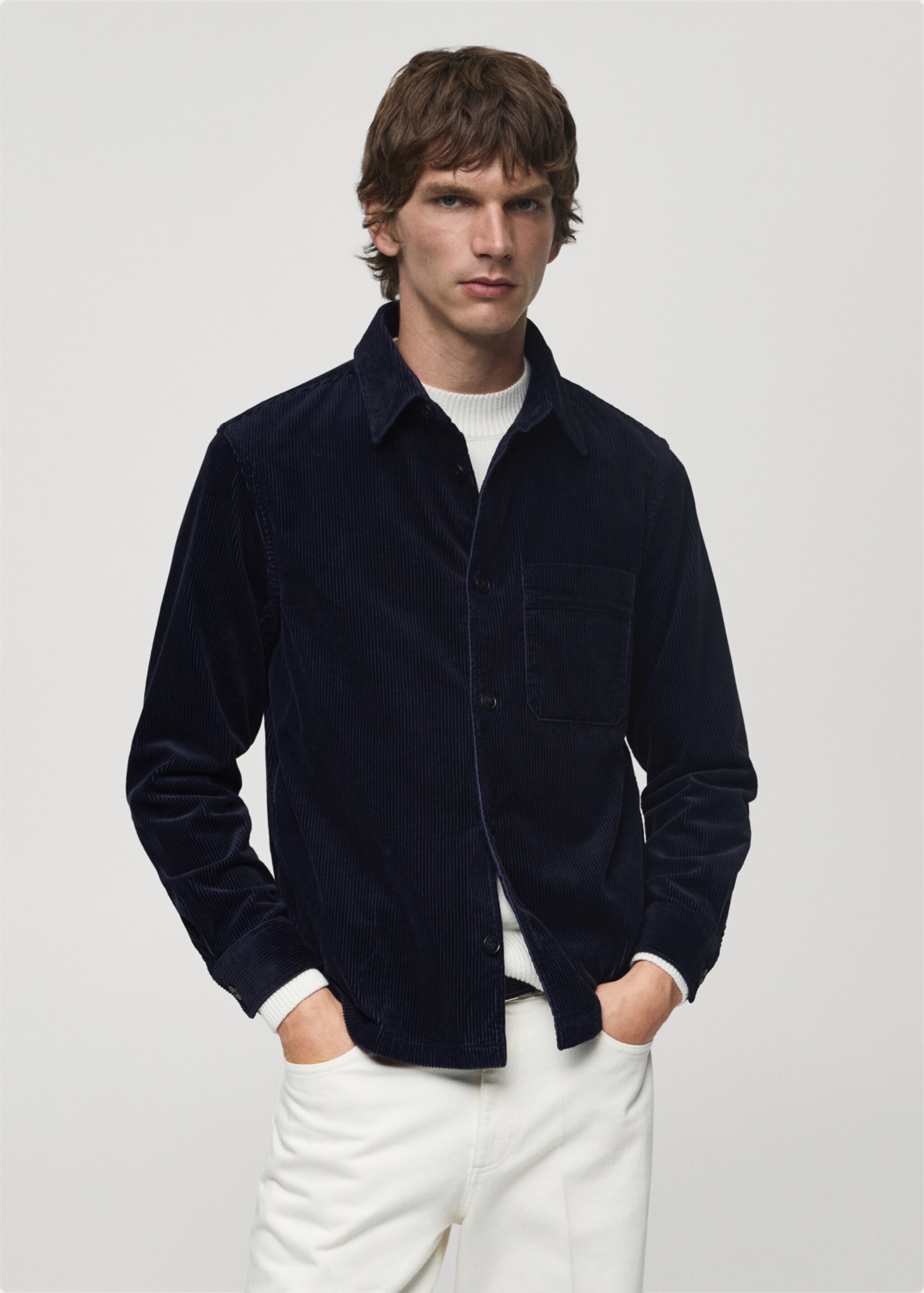 Corduroy overshirt with pockets - Medium plane, Dark Navy. Ref: 77037925-00.