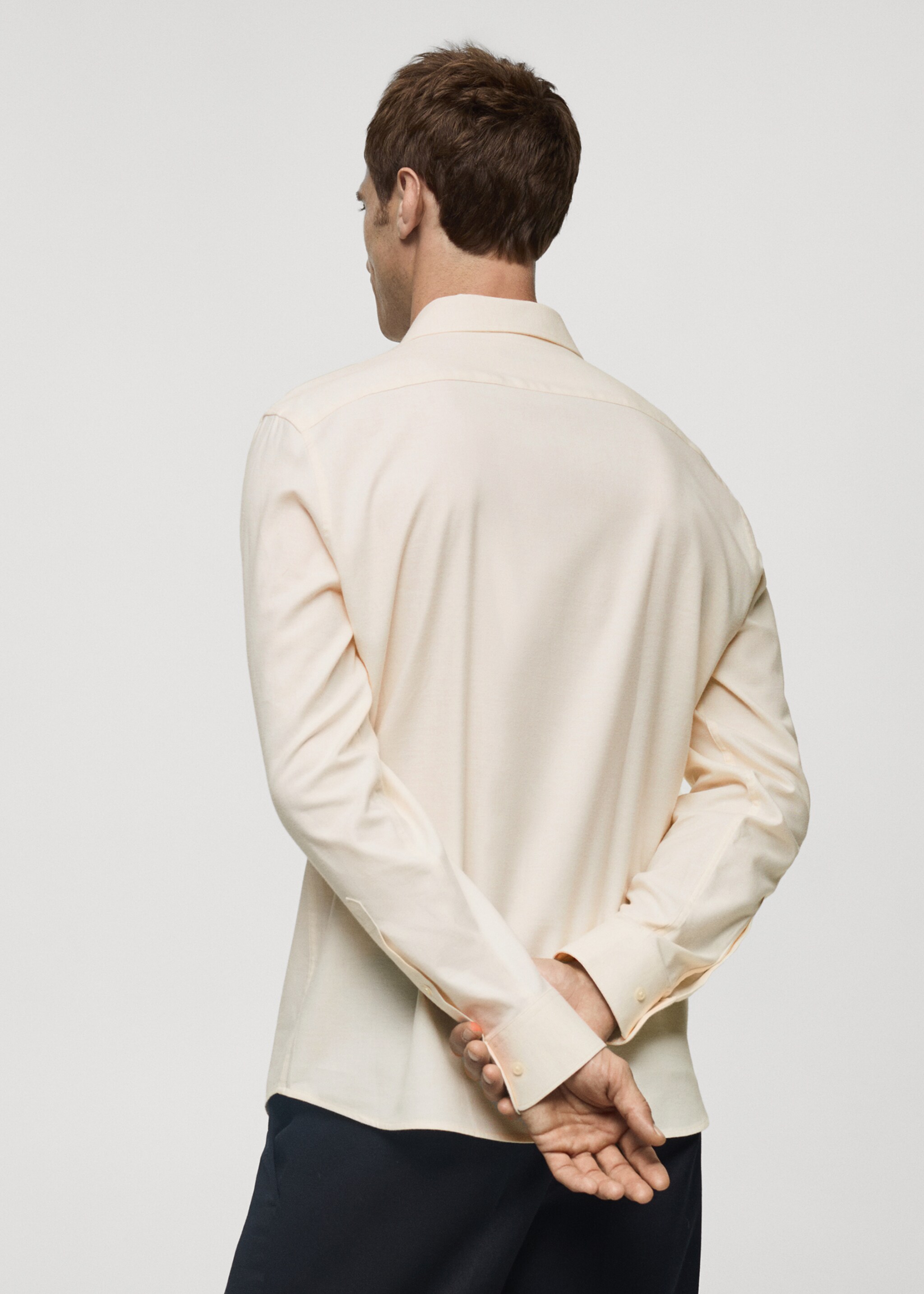 Flanellen slim-fit overhemd 100% katoen - Achterkant van het artikel, Zand. Ref: 77037926-00.