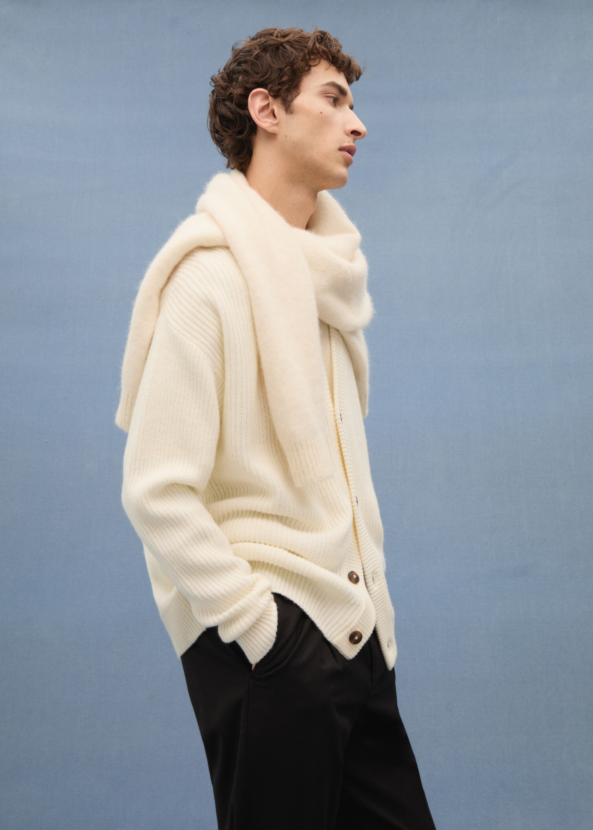 Cardigan maglia spessa relaxed-fit - Dettaglio dell'articolo 5, Bianco sporco. Ref: 77037930-00.