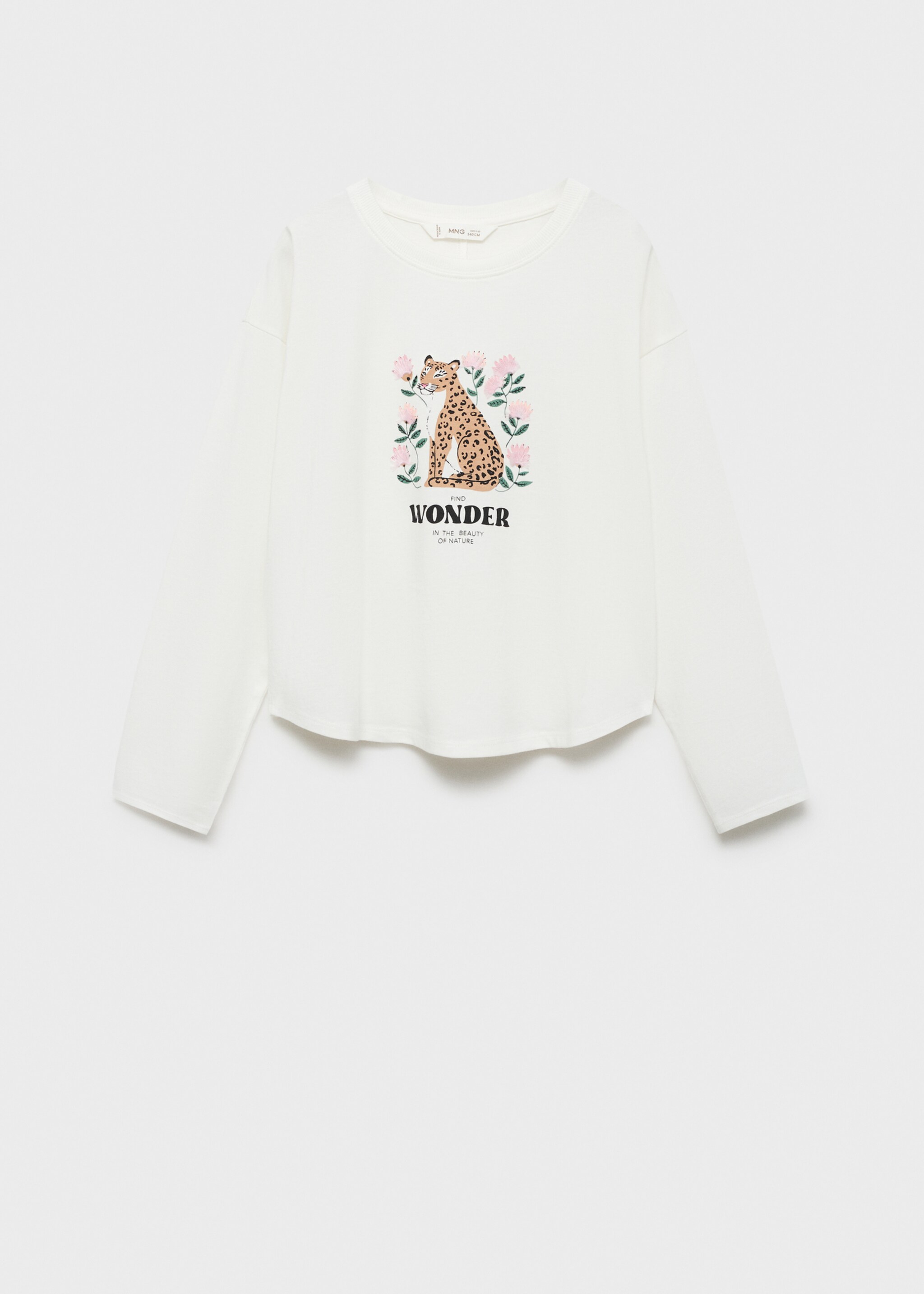 Langarm-T-Shirt mit Panther-Motiv - Artikel ohne Model, Cremeweiß. Ref: 77037932-00.