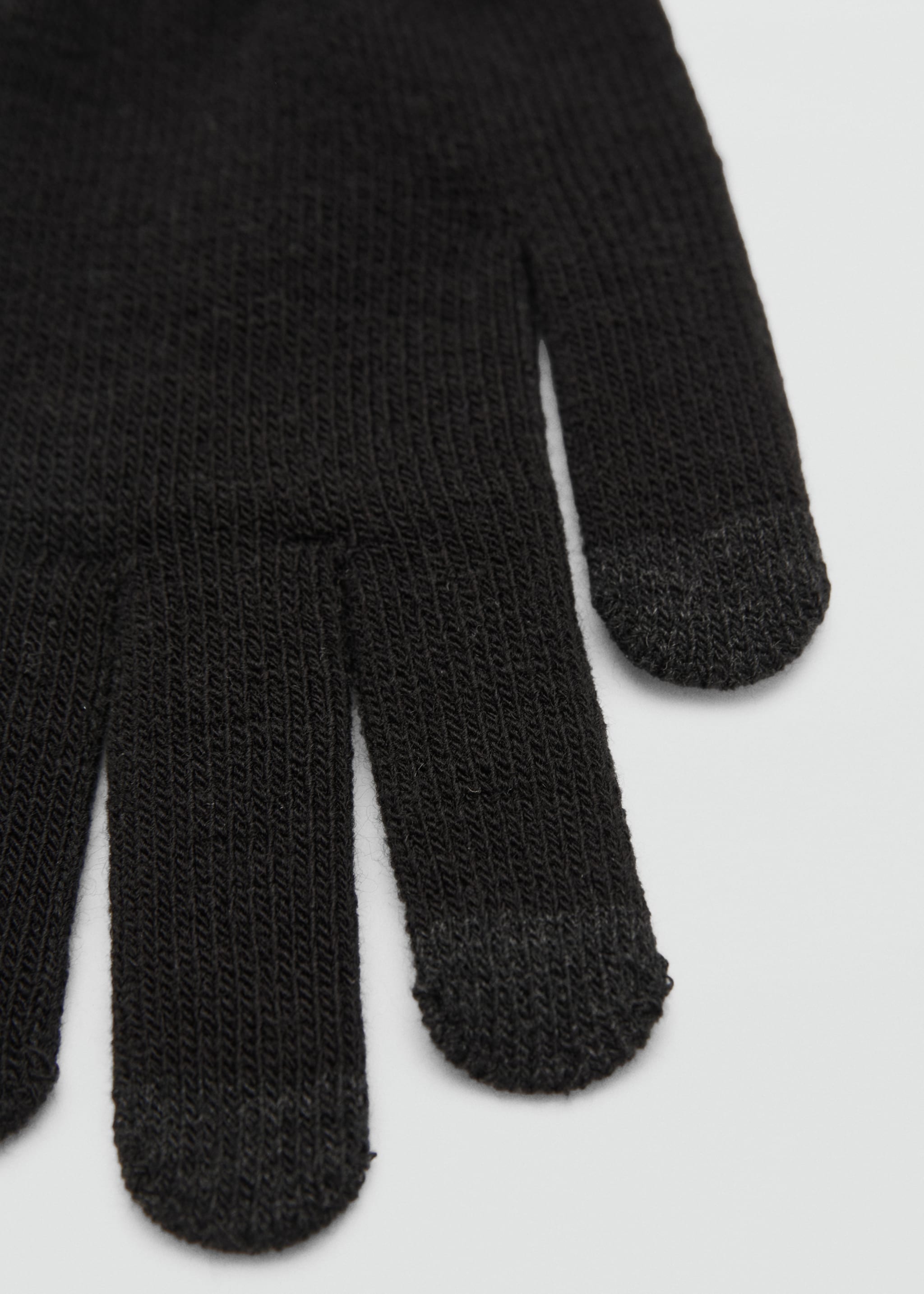 Touchscreen knitted gloves - Details of the article 1, Black. Ref: 77037936-00.