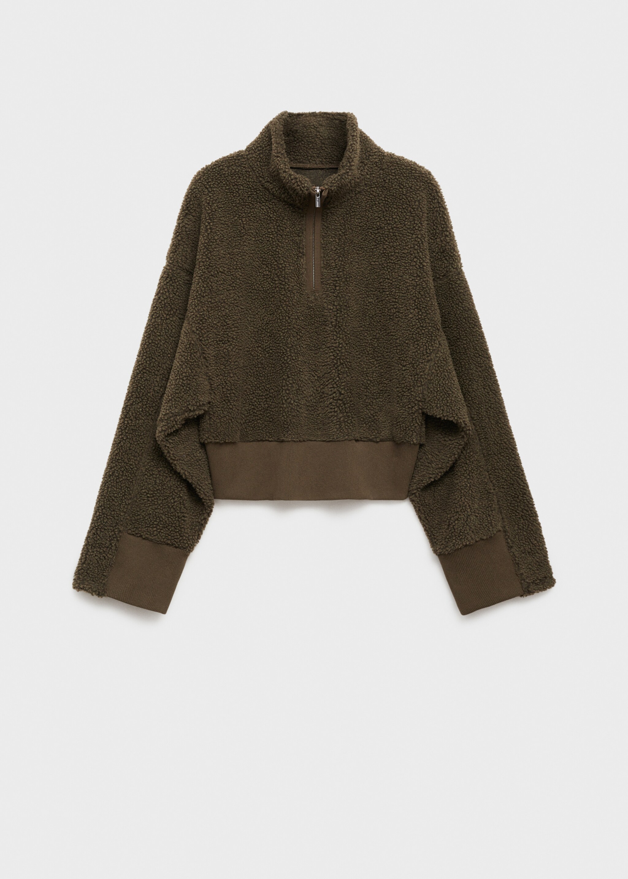 Sweat-shirt effet moutonné fermeture Éclair - Article sans modèle, Kaki. Ref: 77037938-00.