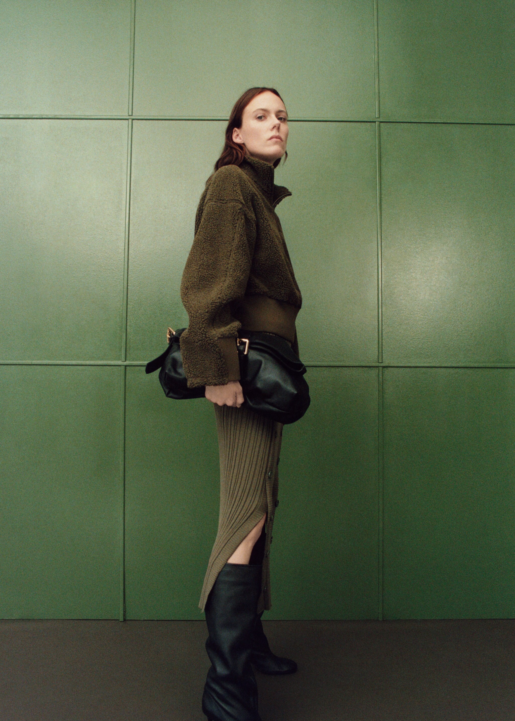 Sweat-shirt effet moutonné fermeture Éclair - Détail de l'article 6, Kaki. Ref: 77037938-00.