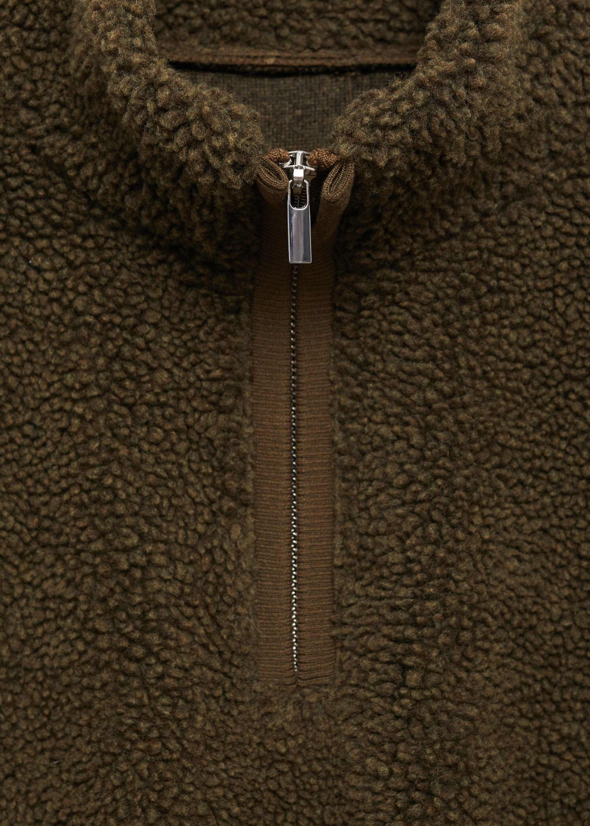 Sweat-shirt effet moutonné fermeture Éclair - Détail de l'article 8, Kaki. Ref: 77037938-00.