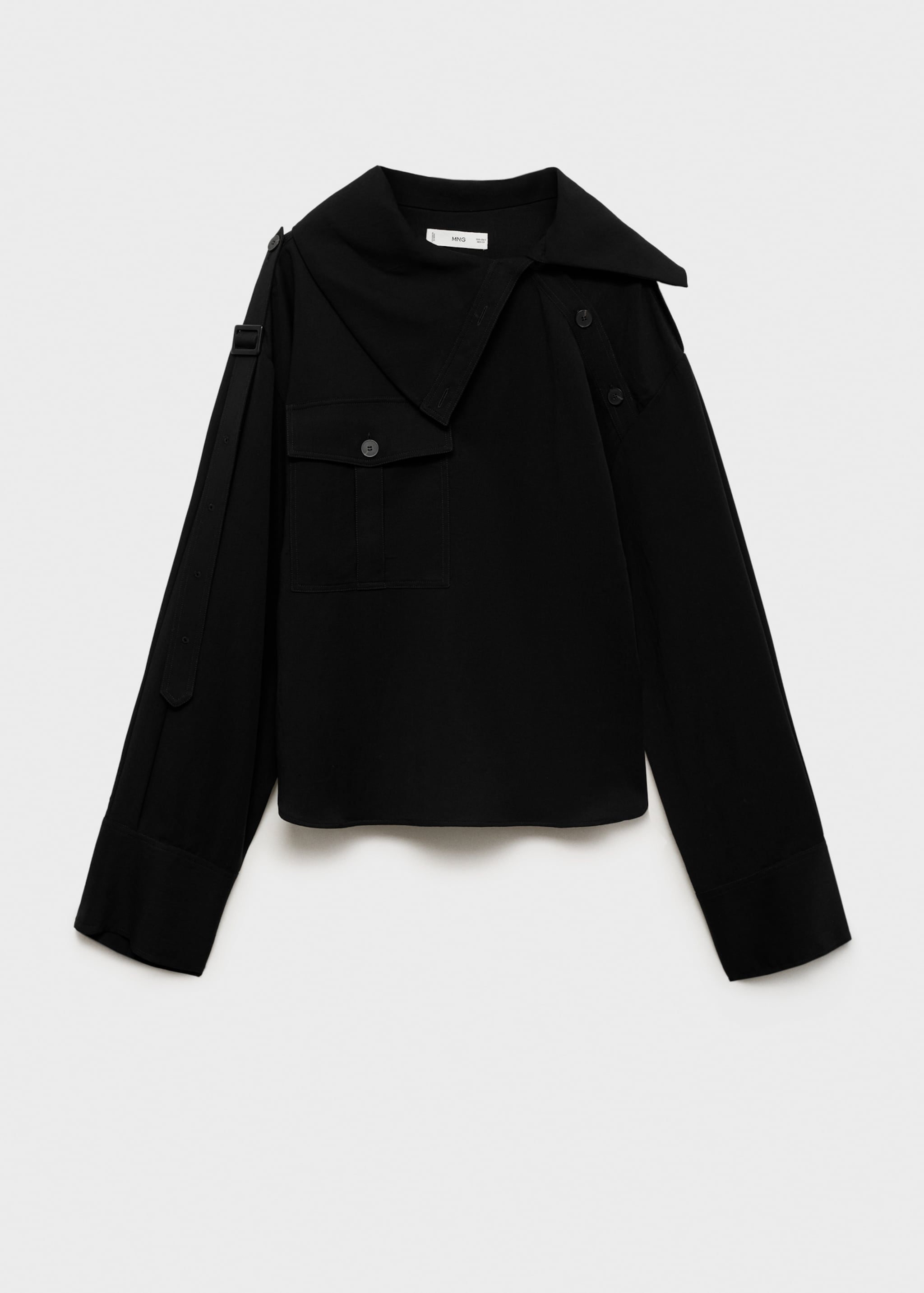 Lyocell shirt with asymmetrical collar - Article without model, Black. Ref: 77037939-00.