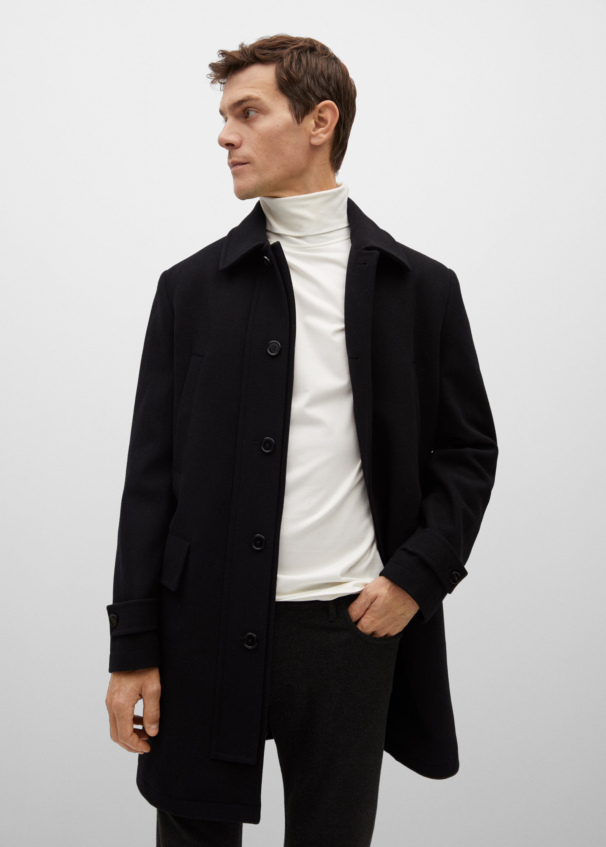 Long recycled wool coat - Medium plane