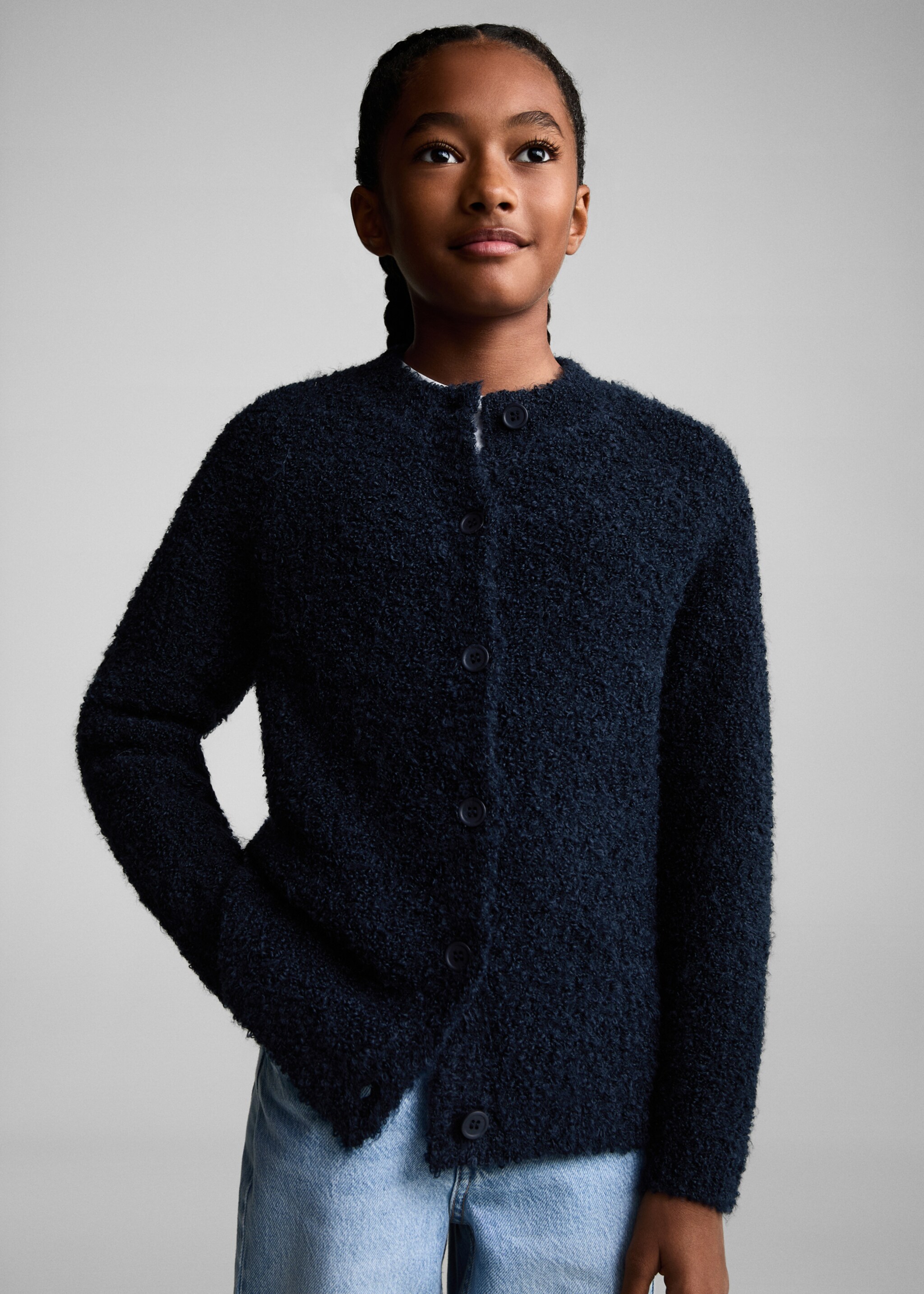 Bouclé-knit cardigan - Medium plane, Dark Navy. Ref: 77038271-00.