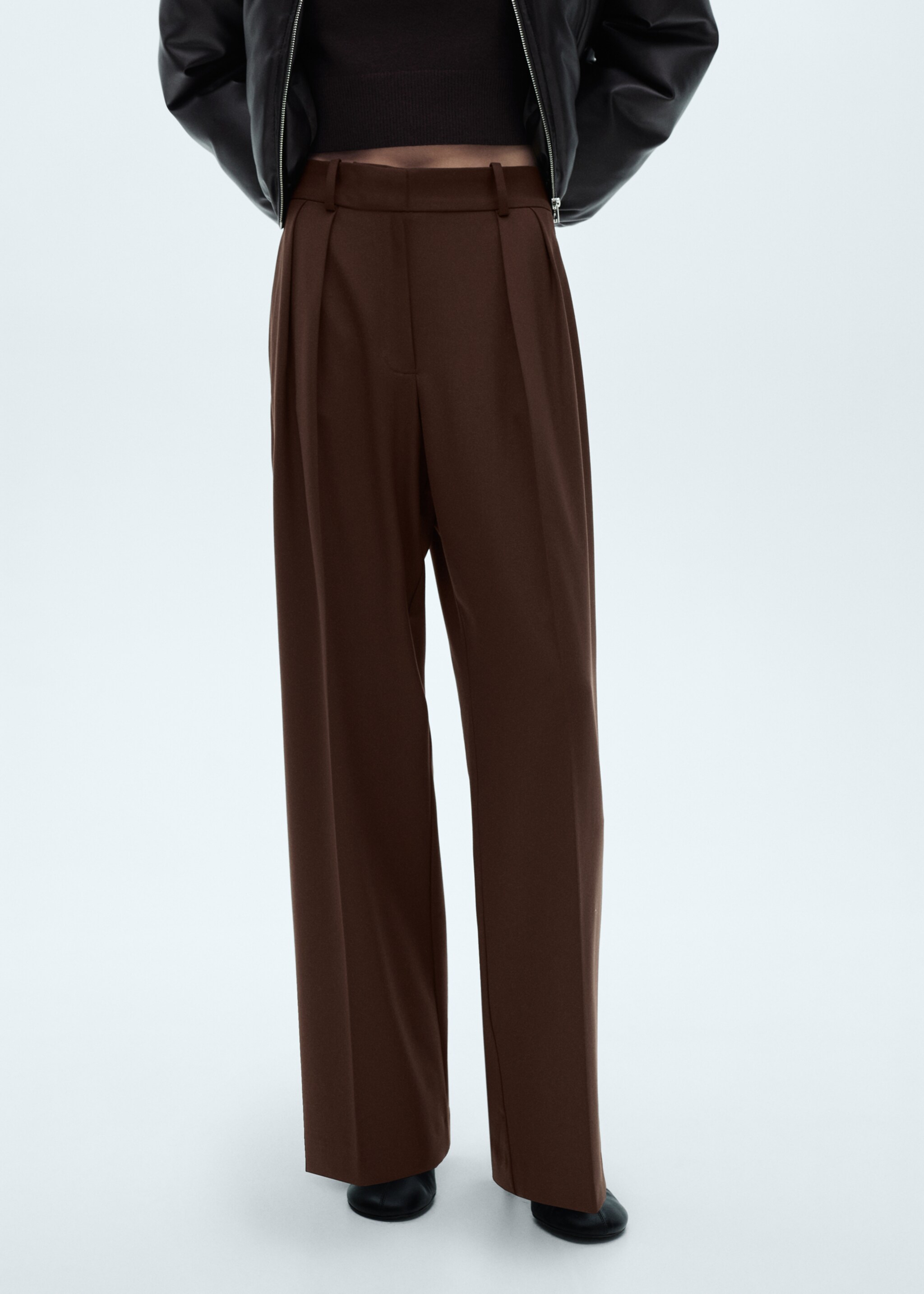 Pantalon pinces wideleg - Plan moyen, Marron. Ref: 77038285-00.