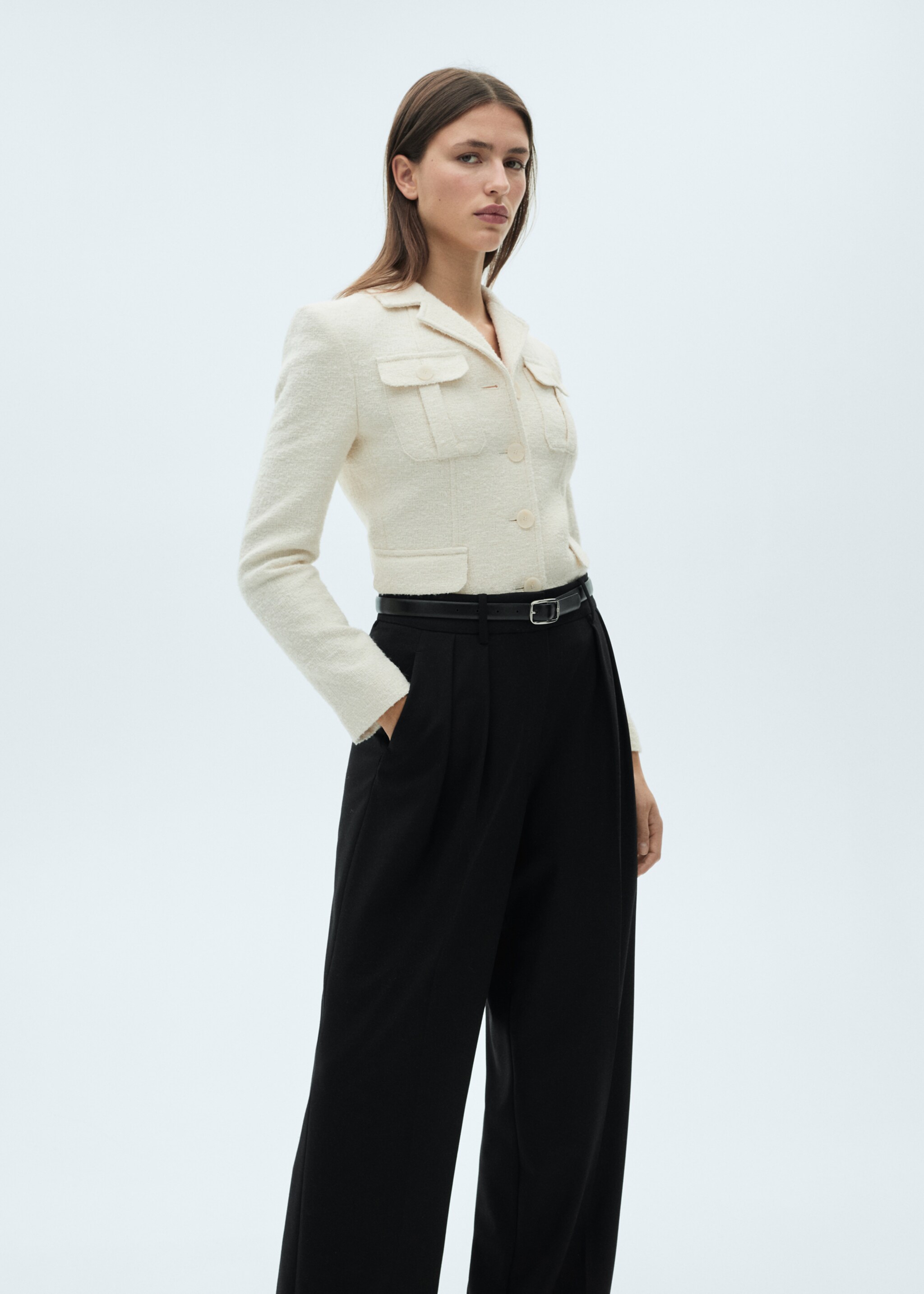 Wideleg pleated trousers - Details of the article 1, Black. Ref: 77038285-00.