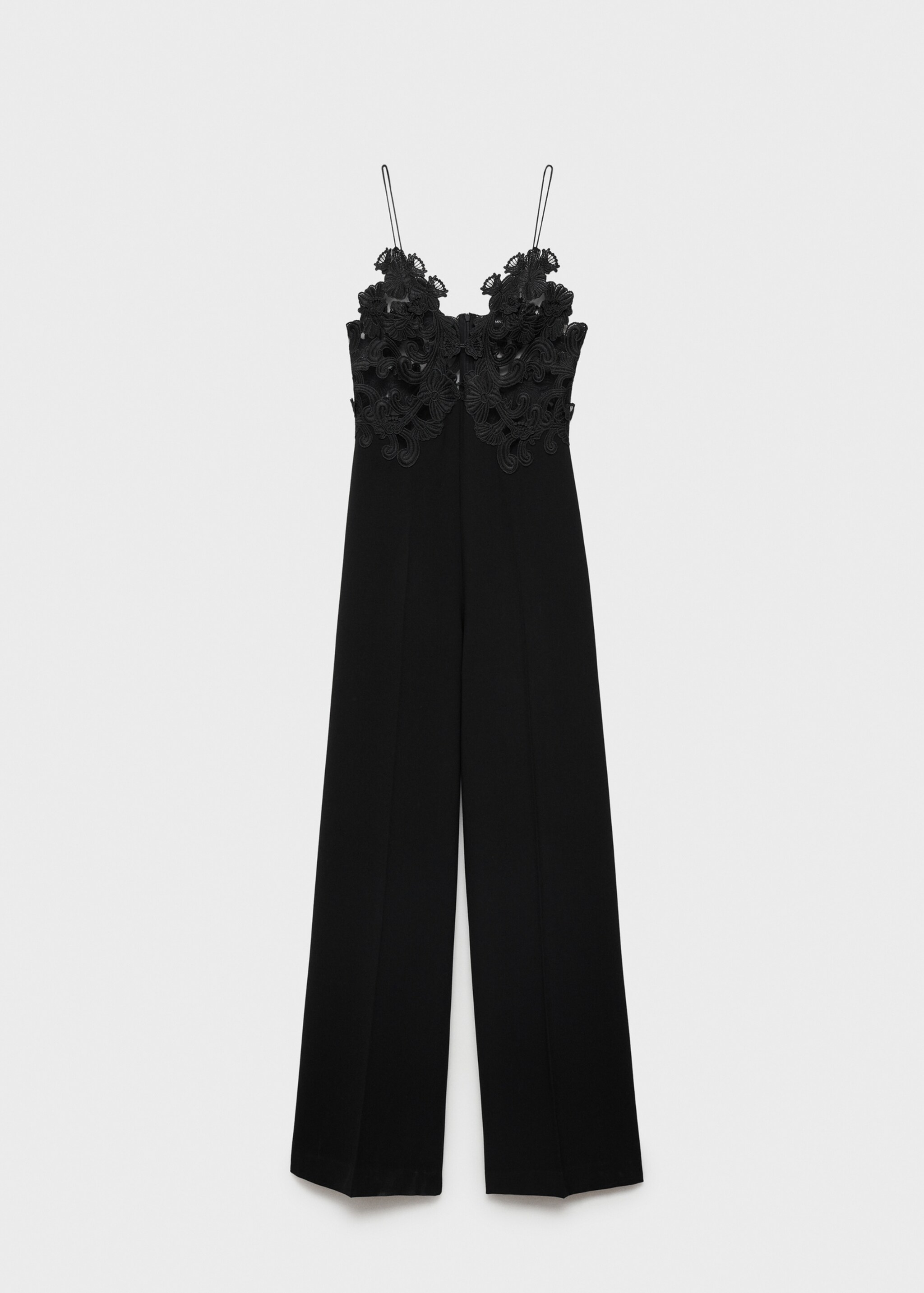 Tulle jumpsuit with lace detail - Article without model, Black. Ref: 77039032-00.