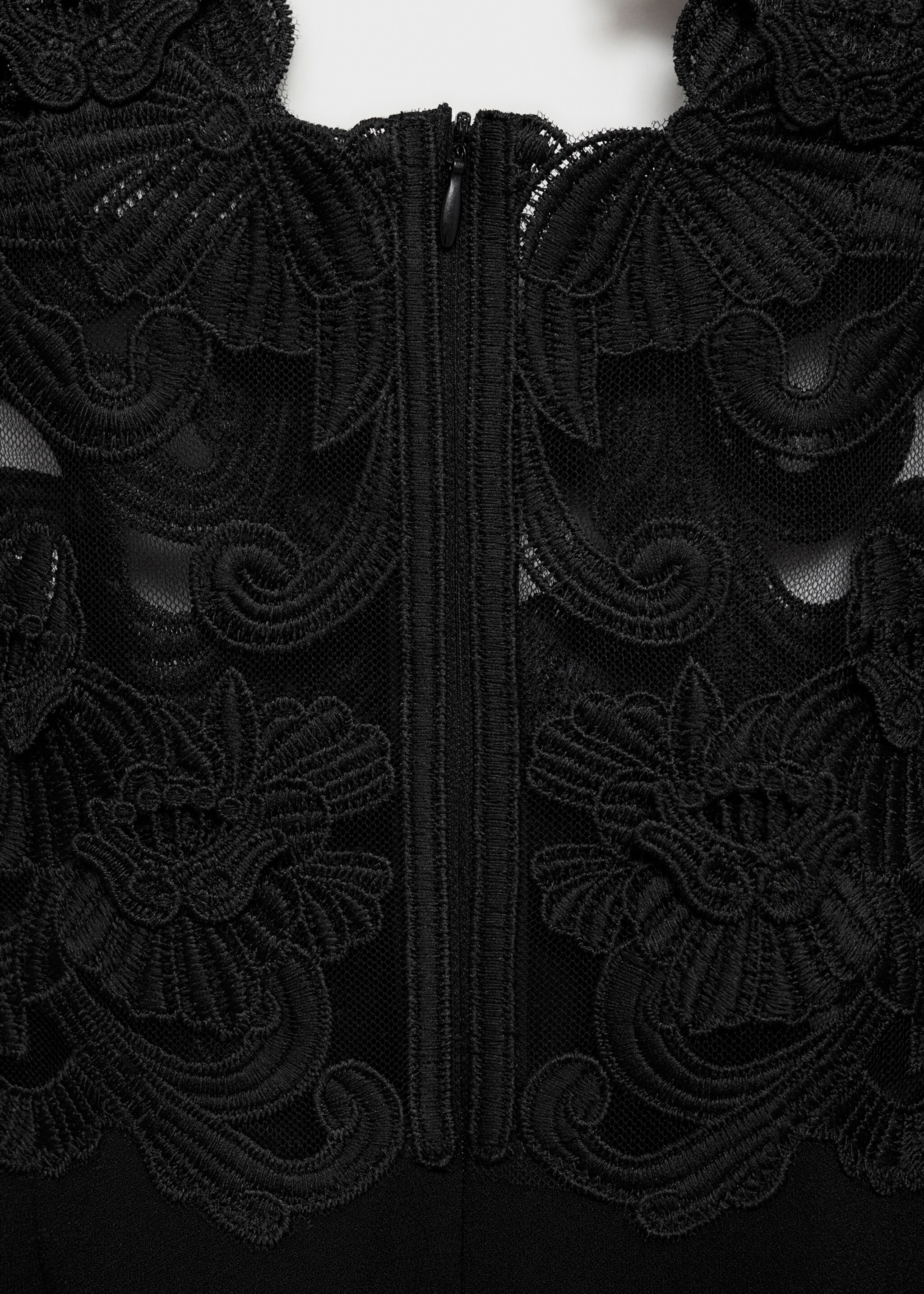 Tulle jumpsuit with lace detail - Details of the article 0, Black. Ref: 77039032-00.