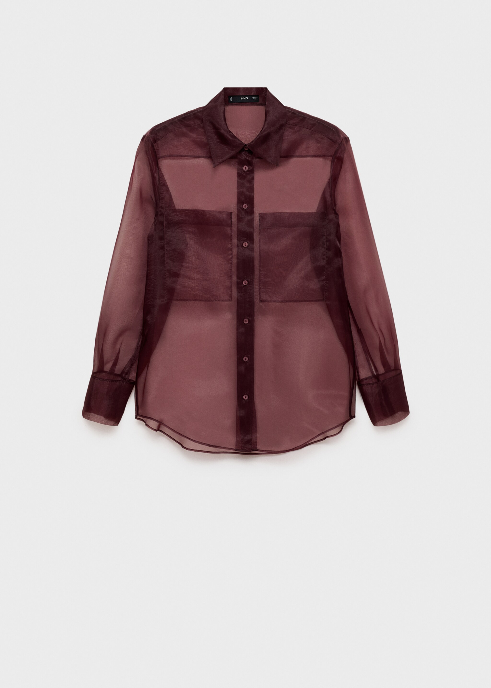 Halbdurchsichtige Bluse mit Taschen - Artikel ohne Model, Bordeaux. Ref: 77039033-00.