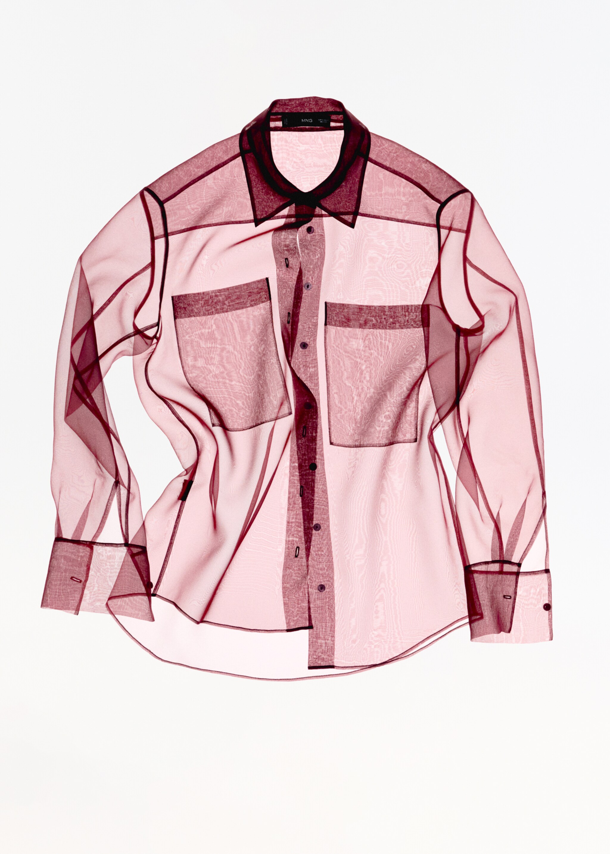 Halbdurchsichtige Bluse mit Taschen - Detail des Artikels 7, Bordeaux. Ref: 77039033-00.